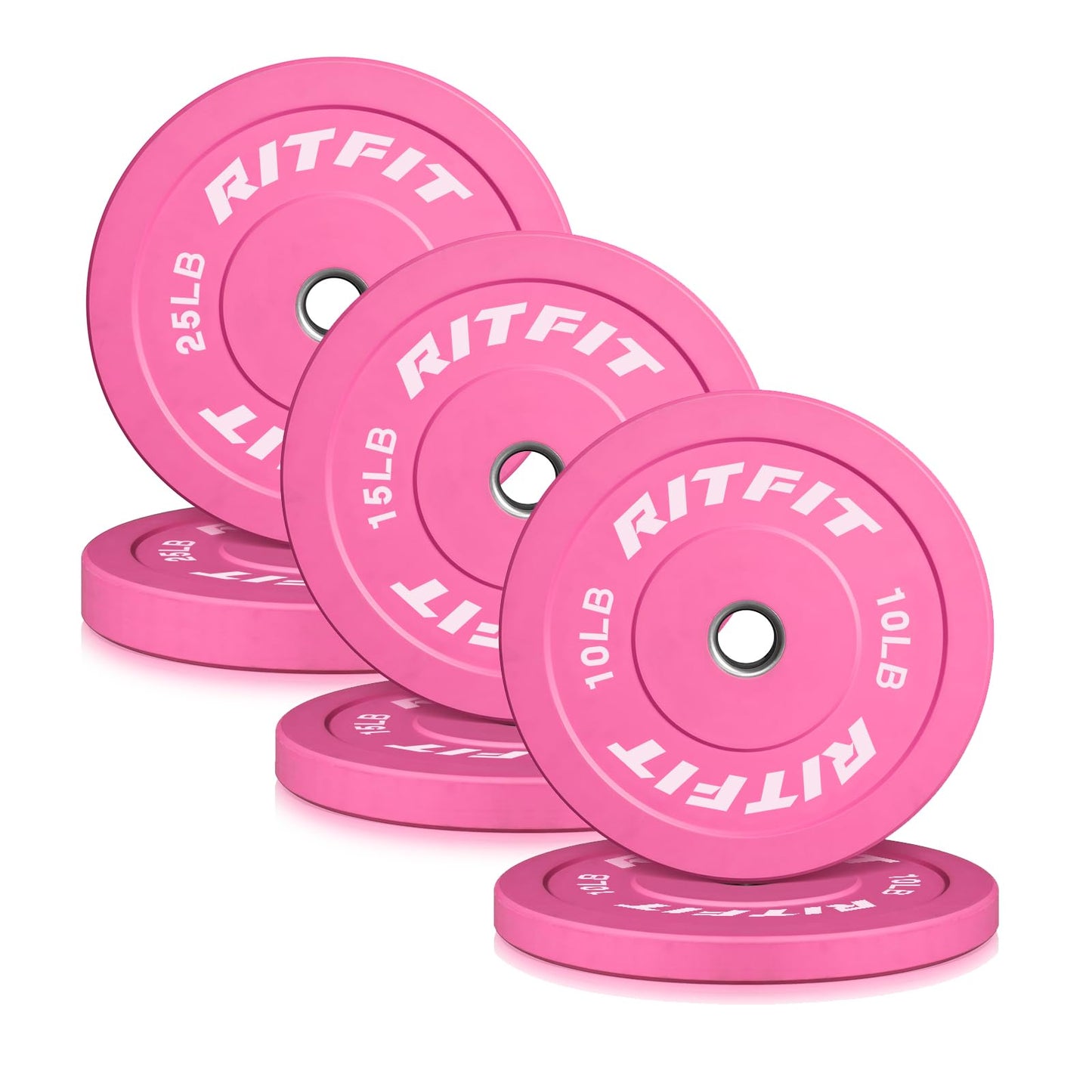 RITFIT Pink Weight Plates, 2 Inch Olympic Barbell Weight Plate, Bumper Plates With Steel Insert, Pink Weights for Gym and Home