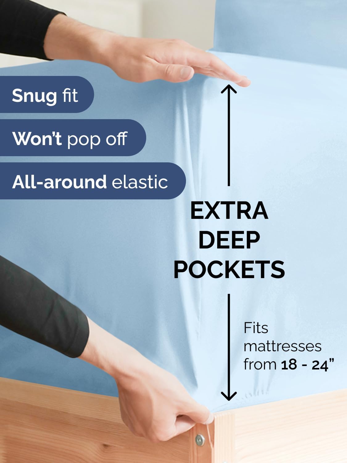 Skiennix Extra Deep Cal King Sheet Set - 6 Piece Breathable Cooling Bedding - Soft Wrinkle-Free Light Blue
