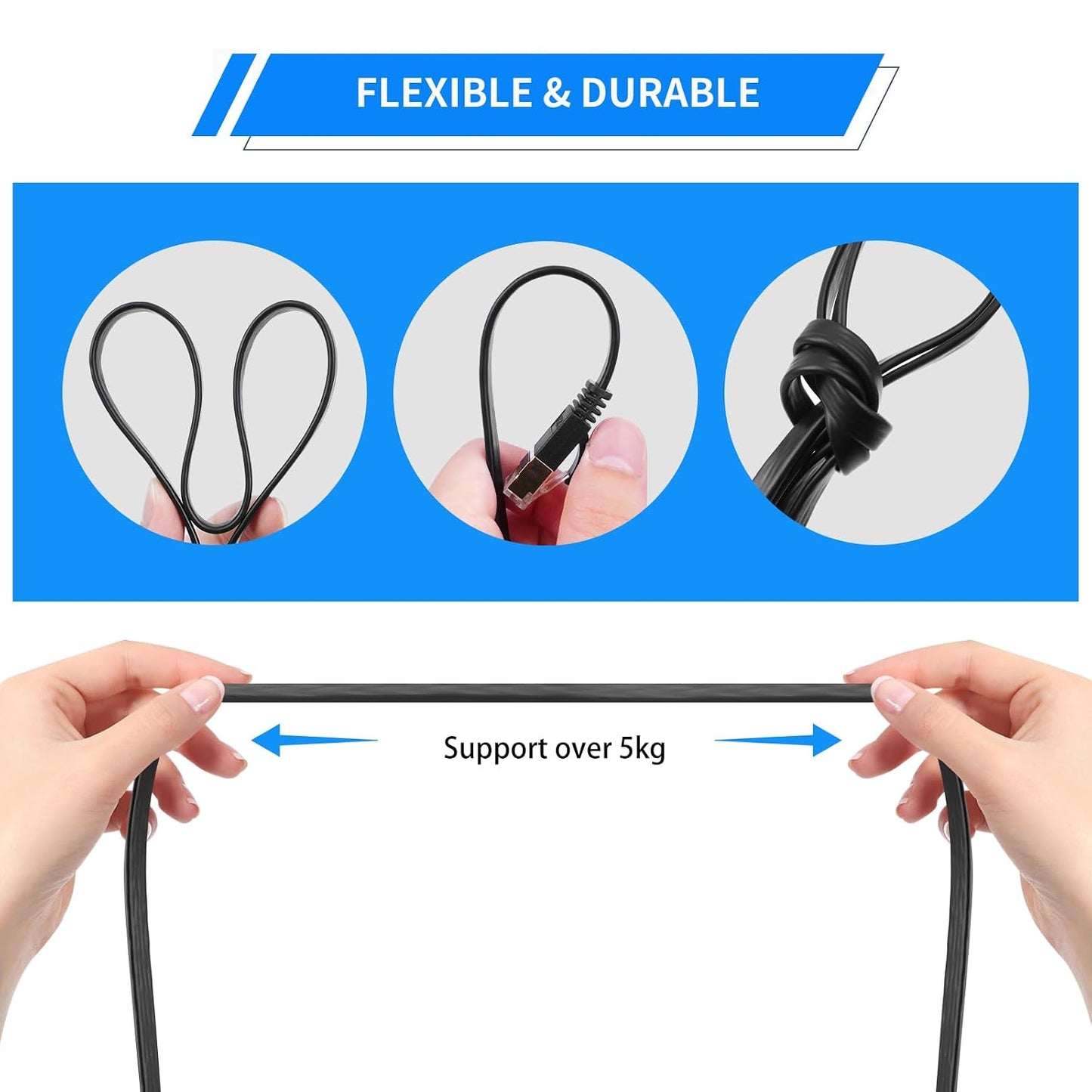CAT6 6.6FT RJ45 10Gbps Retractable Ethernet Cable - High-Speed Cable with Flexible Rubber Coating, Black Plastic