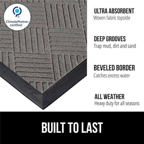 GORILLA GRIP Waterproof All-Season WeatherMAX Doormat - 72x24 Natural Rubber, Stain & Fade Resistant, Easy Clean, Gray Diamond