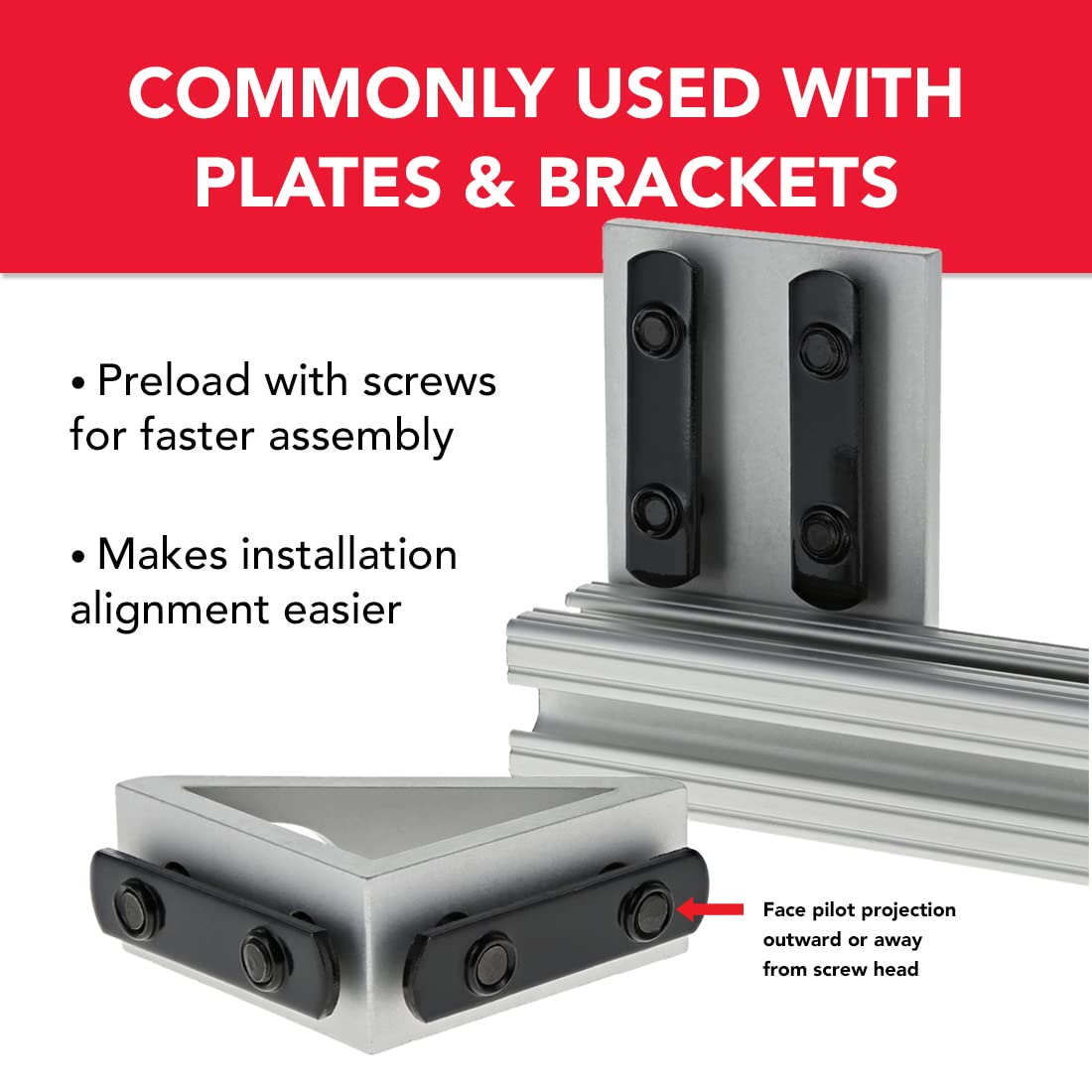 8020, 3280, 10 Series 1/4-20 1/4 Double Threaded Slide in Economy T-Nut Steel T-Slot Accessories for 80/20 Aluminum Extrusion Hardware Nuts (100 Pack)