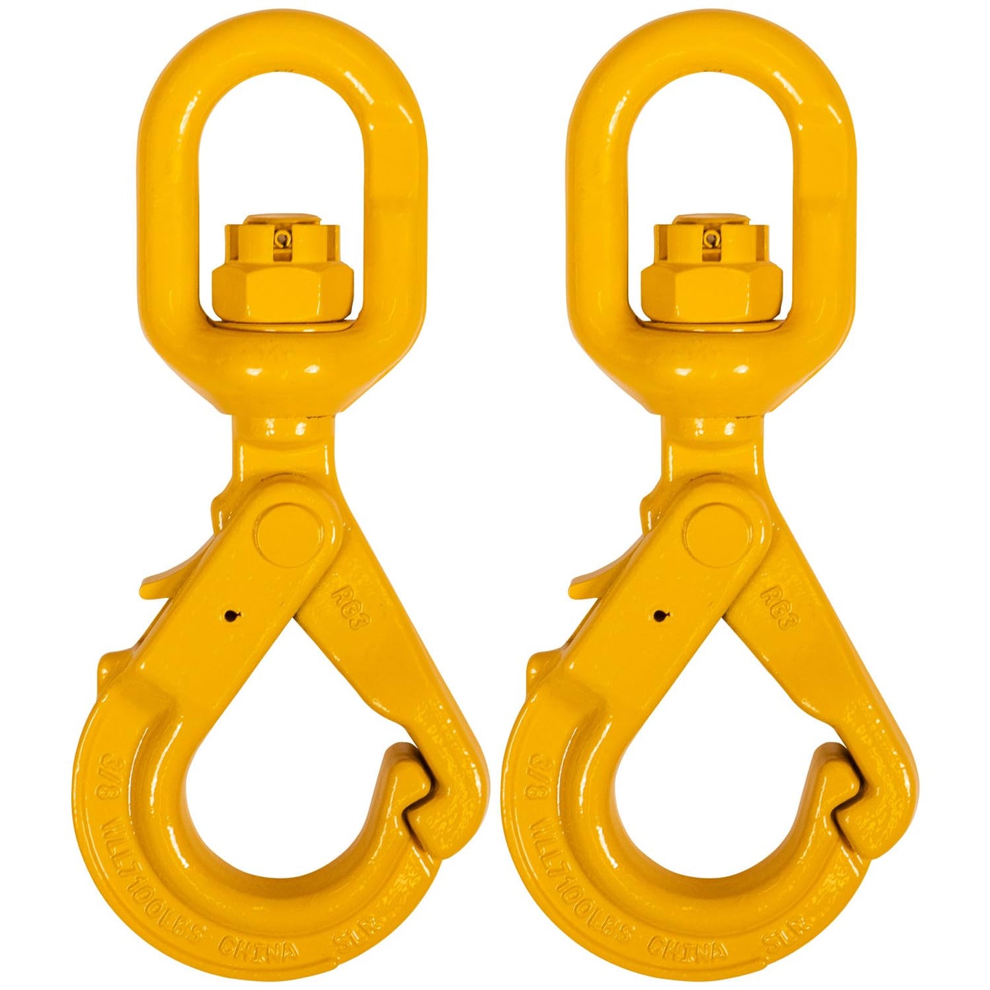 US Cargo Control 3/8 Inch Swivel Self-Locking Hooks (2-Pack), G80 Chain Hooks, 7,100 LBS Working Load Limit, Heavy Duty Swivel Hooks for Lifting Jobs, Load Binding Applications, & Trailers