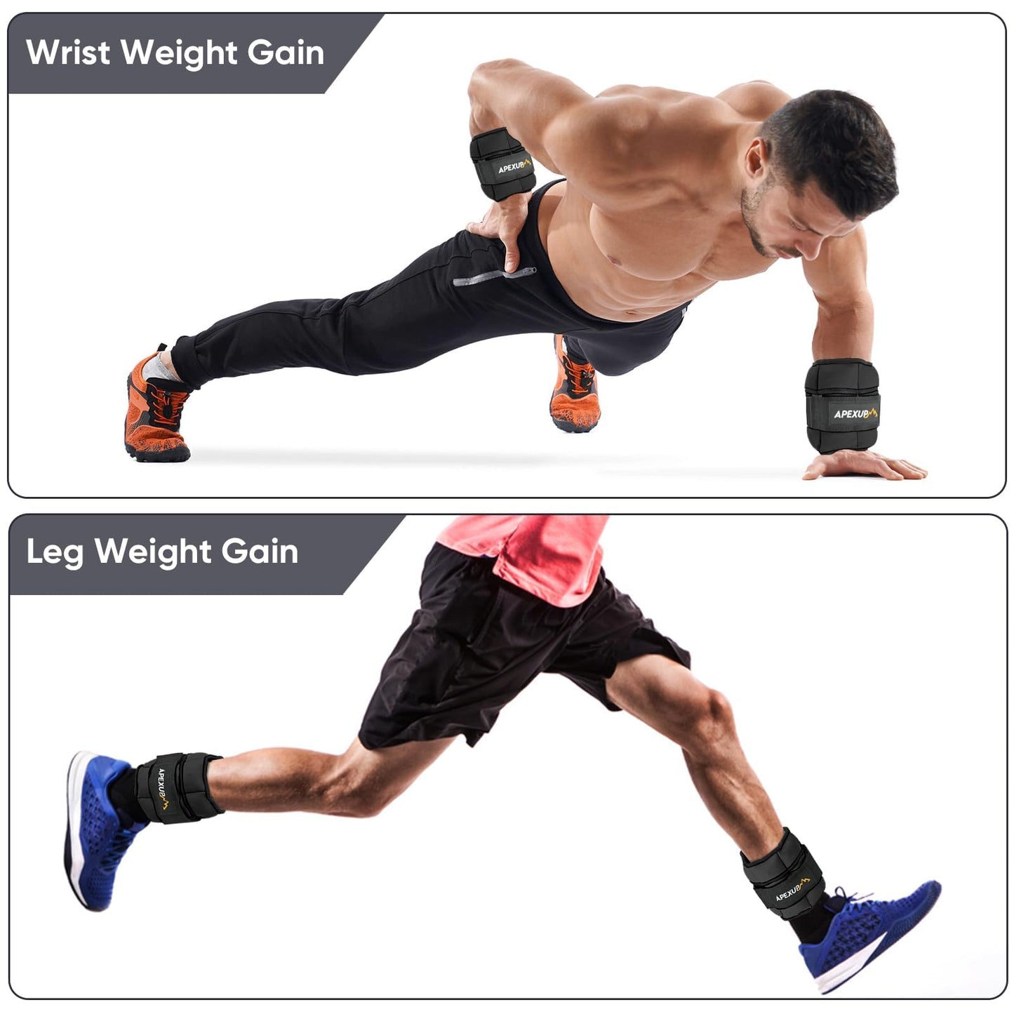 APEXUP 10lbs/Pair Adjustable Ankle Weights for Women and Men, Modularized Leg Weight Straps for Yoga, Walking, Running, Aerobics, Gym, Physical Therapy (Black)