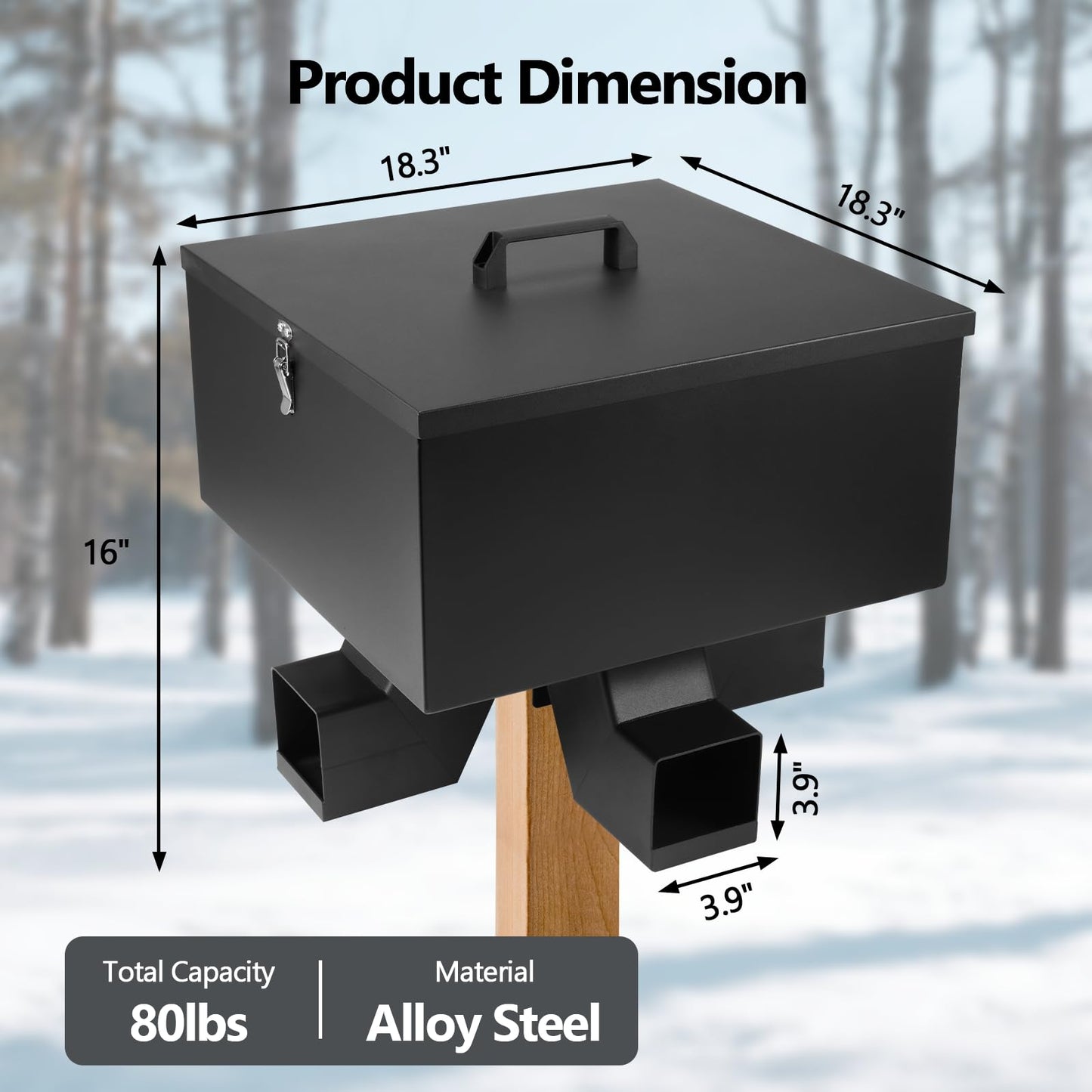 YeeJinHong Portable 80LB Gravity Deer Feeder,Heavy Duty Metal Automatic Deer Feeder with 4 Feed Ports,Weatherproof for Wildlife Hunting & Backyard Game