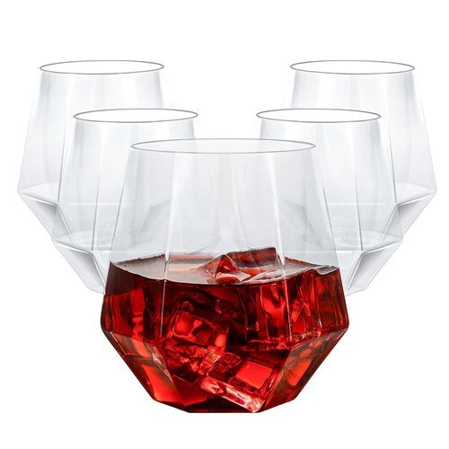 Goodluck 40 PCS Diamond Stemless Plastic Wine Whiskey Glasses, 12 Oz Disposable Cocktail Glasses, Suitable for Weddings, Birthday Parties, Family Gatherings, Bars, etc (Clear)