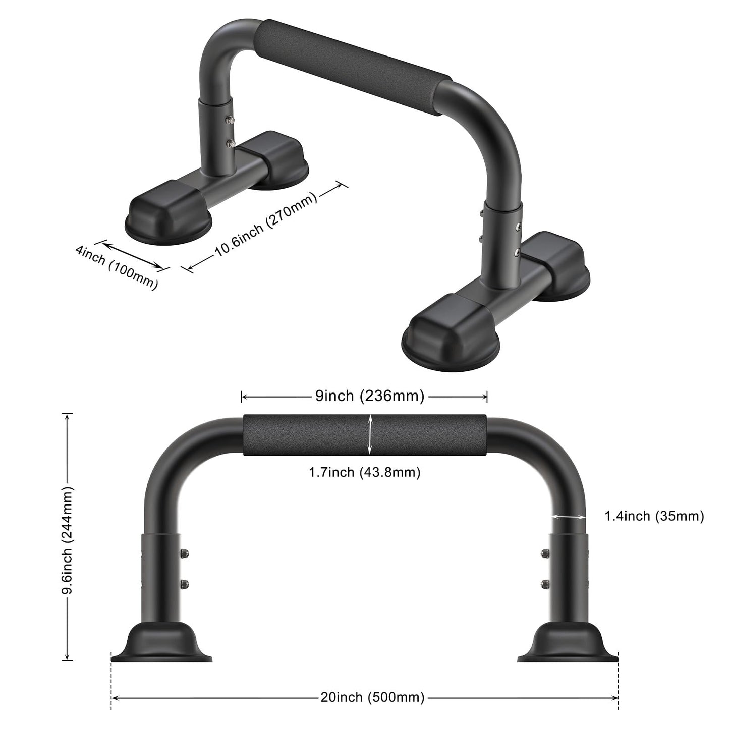 Dolibest Push Up Bar, 9.6'' High Parallettes Bars with Full-Cover Foam Handles, Stable Calisthenics Equipment, Suitable for Handstand, L-Sit, Dip Bar, Strength Training for Indoor Outdoor Use（660LB）