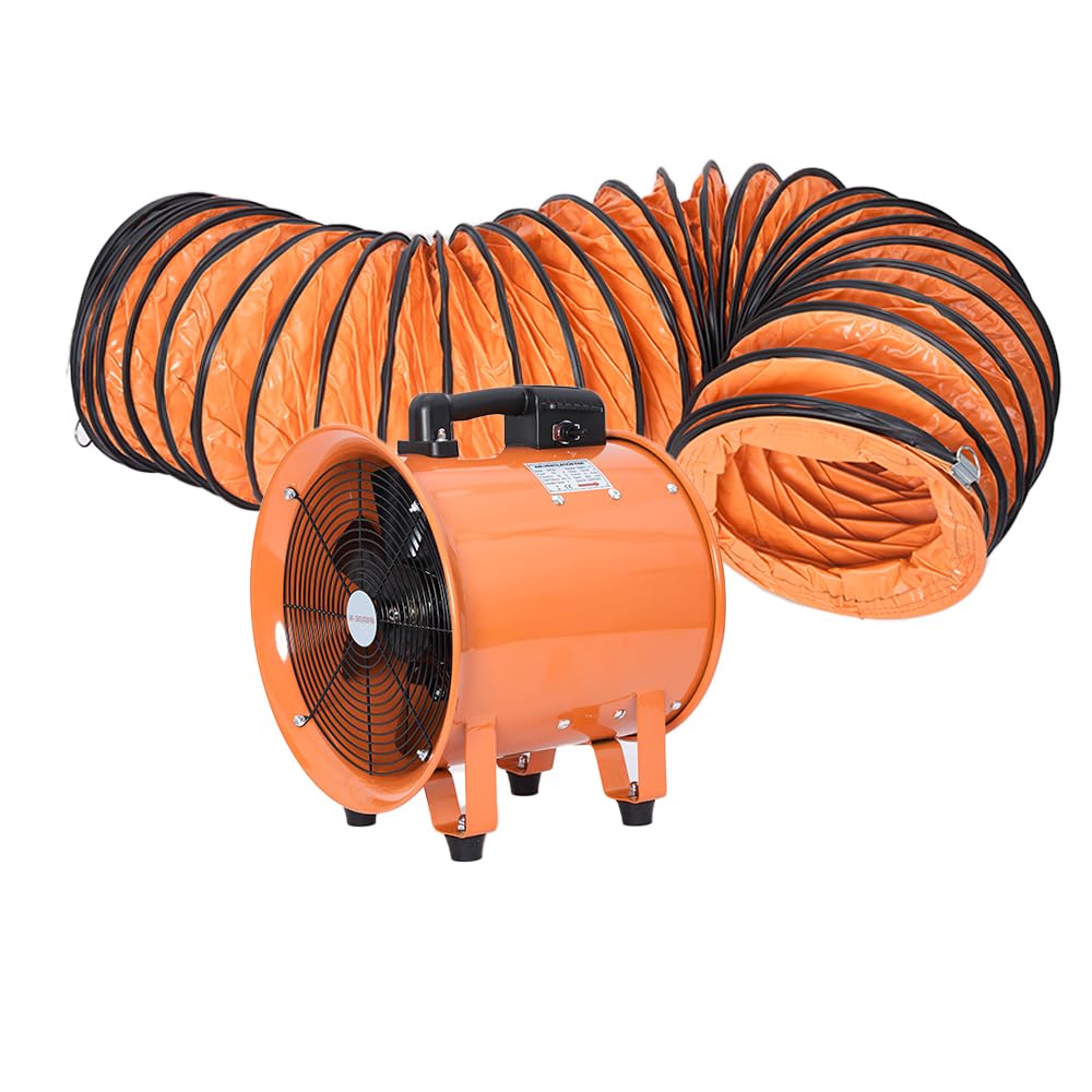 Utility Blower 8 Inch, High Velocity Ventilator With Duct Hose, Low Noise Portable Fan, Fume Extractor for Exhausting & Ventilating at Home and Job Site (8IN Fan+16FT Hose)
