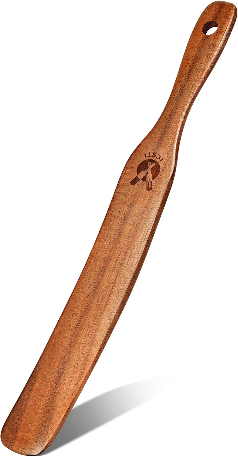 Skiennix Skinny Spurtle - Natural Teak Dough Whisk for Sourdough Starter | Perfect for Mixing & Reaching Jar Bottom