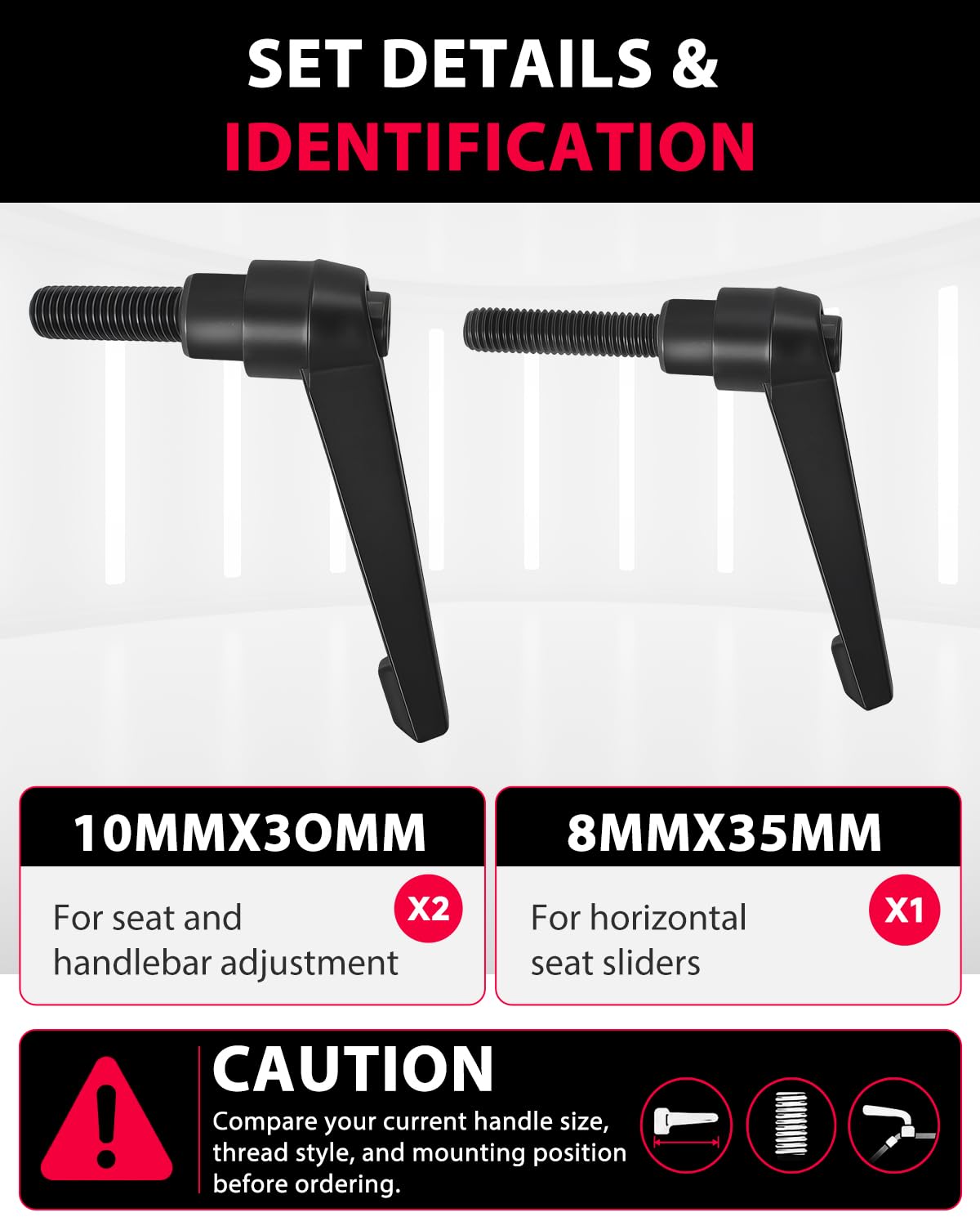 TCVG 3 Pack Metal L-Handle Adjustment Lever Set Compatible with Peloton Bike and Bike+ Seat and Handlebar Adjustment, Includes Screws and Grip