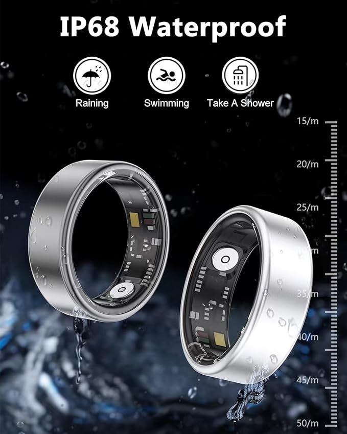 Smart Ring Health Tracker for Women Men-IP68 Waterproof Fitness Ring with Sleep Tracker/Heart Rate/Blood Pressure/Blood Oxygen/Step Counting/Calories for iOS and Android,No Subscription Fee