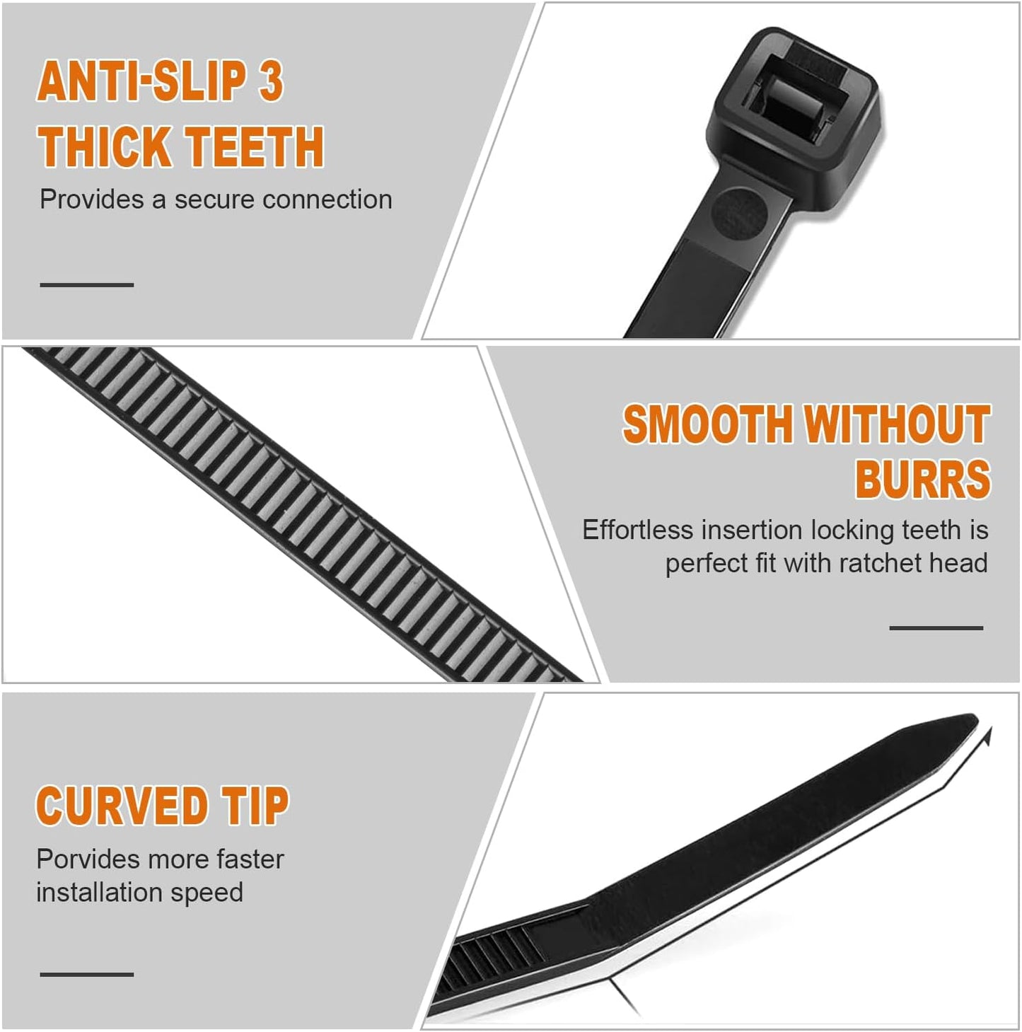 1200pcs 8 Inch, 70lb Zip Ties, RAZCC Black Cable Zip Ties Heavy Duty Plastic Wire Ties with Tensile Strength