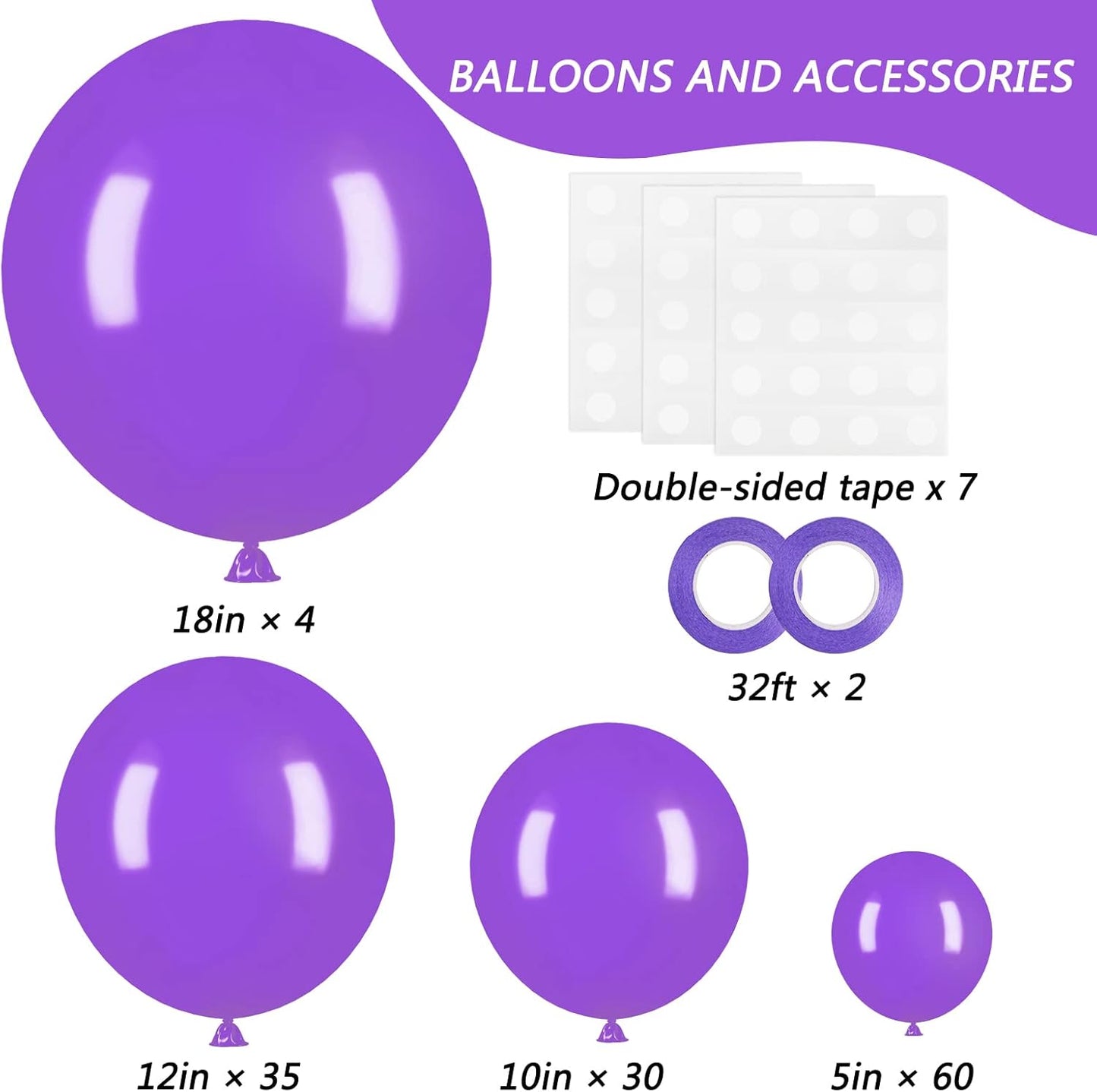 RUBFAC 129pcs White & Purple Balloons - Various Sizes for Garland & Arch | Perfect for Parties & Celebrations