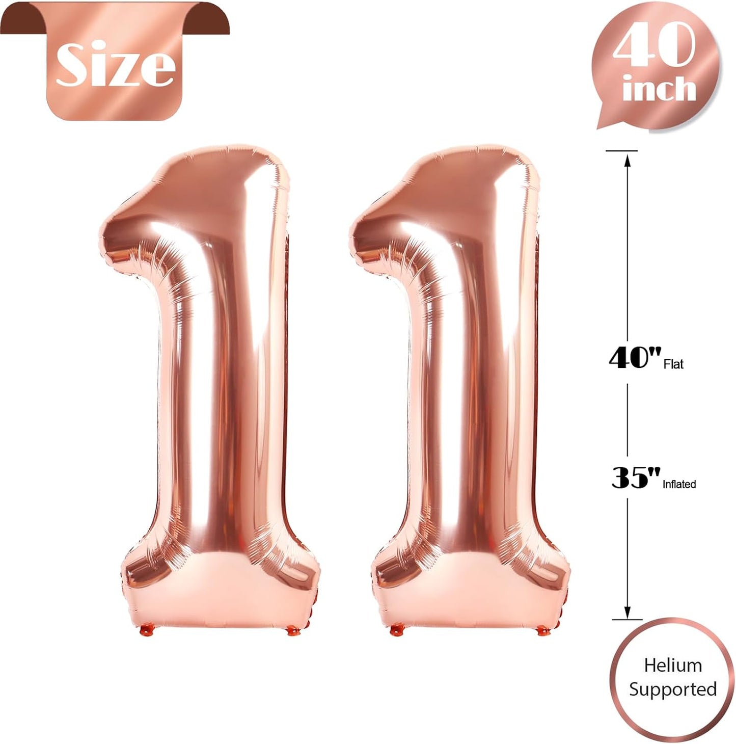 Rose Gold Number 11 Balloon - 40 Inch Birthday Decoration for 11th Birthday Parties