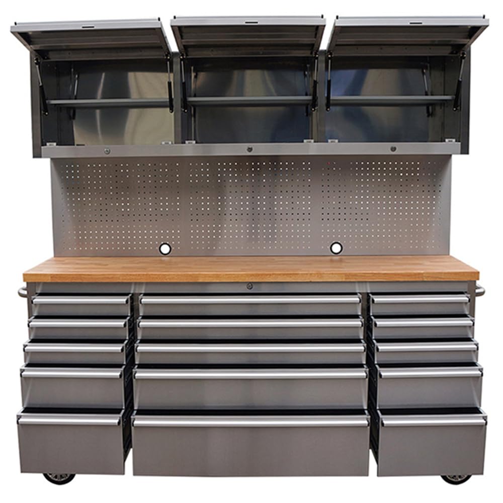 AnorTrek 72 inch 15 Drawers Tool Chest with 3 Up Cabinet & Pegboard in Stainless Steel (Stainless Steel)