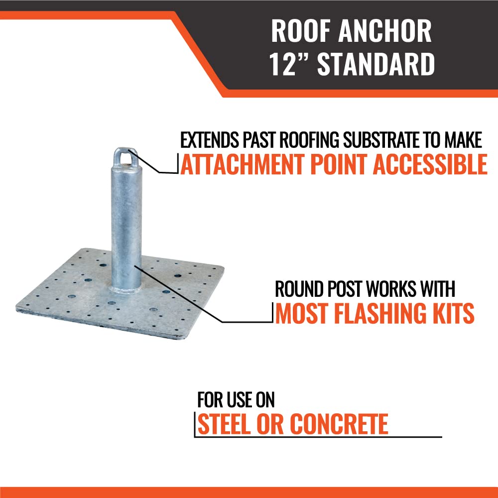 Malta Dynamics Made in USA Galvanized Roof Anchor 12" Top Loop, OSHA/ANSI Compliant
