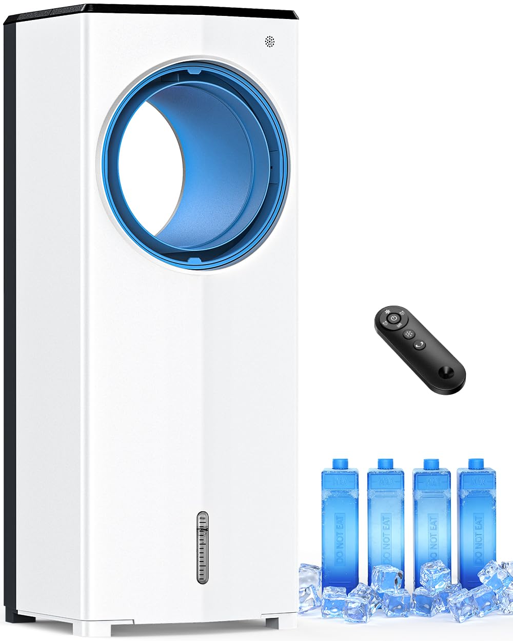 CENSTECH Windowless Air Conditioner, 27" Bladeless Evaporative Air Cooler with 4 Modes & 3 Speeds, Double Tanks for 24H Cooling, 25FT Remote, 7H Timer, 360° Swing Portable Swamp Cooler Air Conditioner