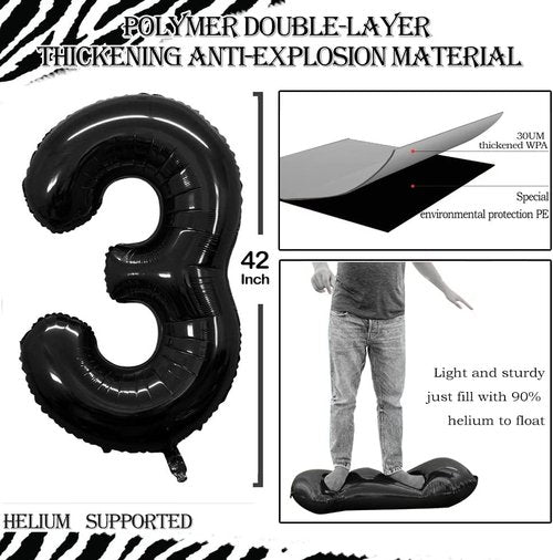 GOER 30th Birthday Balloons - 42 Inch Jumbo Black Foil Helium Decorations for Anniversary Celebrations