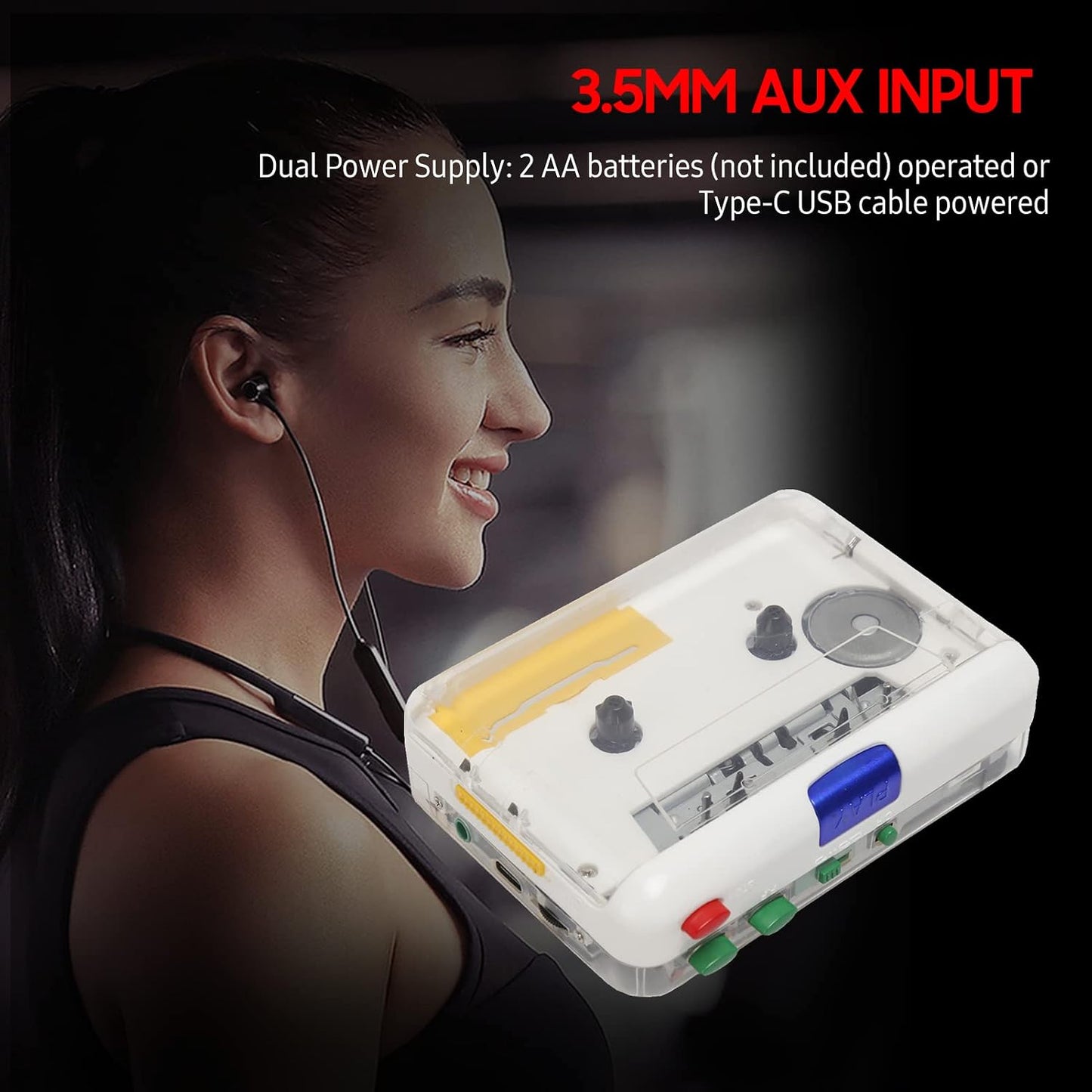 Yinhing Cassette MP3 MP3 Cassette to Player, Color Transparent Tape Player to Portable Stereo Player, USB Plug and Play