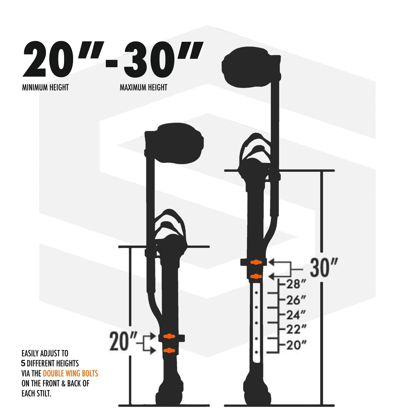 SurPro Double-Sided Drywall Stilts, Aluminum Base, 20” - 30” Height, QuadLock Contractor-Grade Stilts (S2-A-2030) for Drywallers, Painters, Ceiling Work, Stilts Drywall
