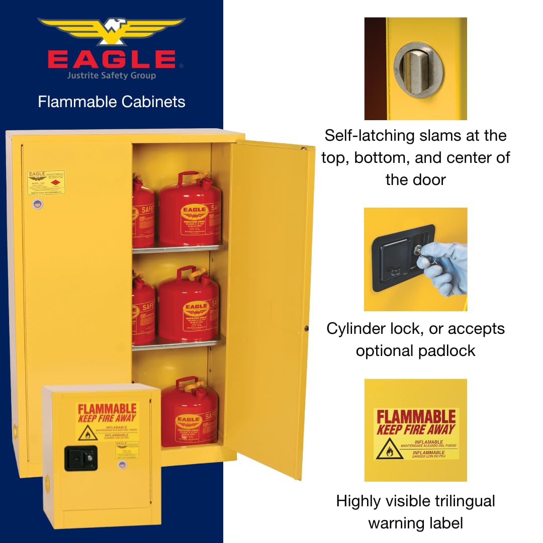 Eagle American Made 12 Gallon F﻿lammable Liquid Storage Cabinet, Manual-Close Space Saver Fireproof Cabinet for Schools, Garages, Manufacturing Facilities, 23" x 18" x 35", 1925X