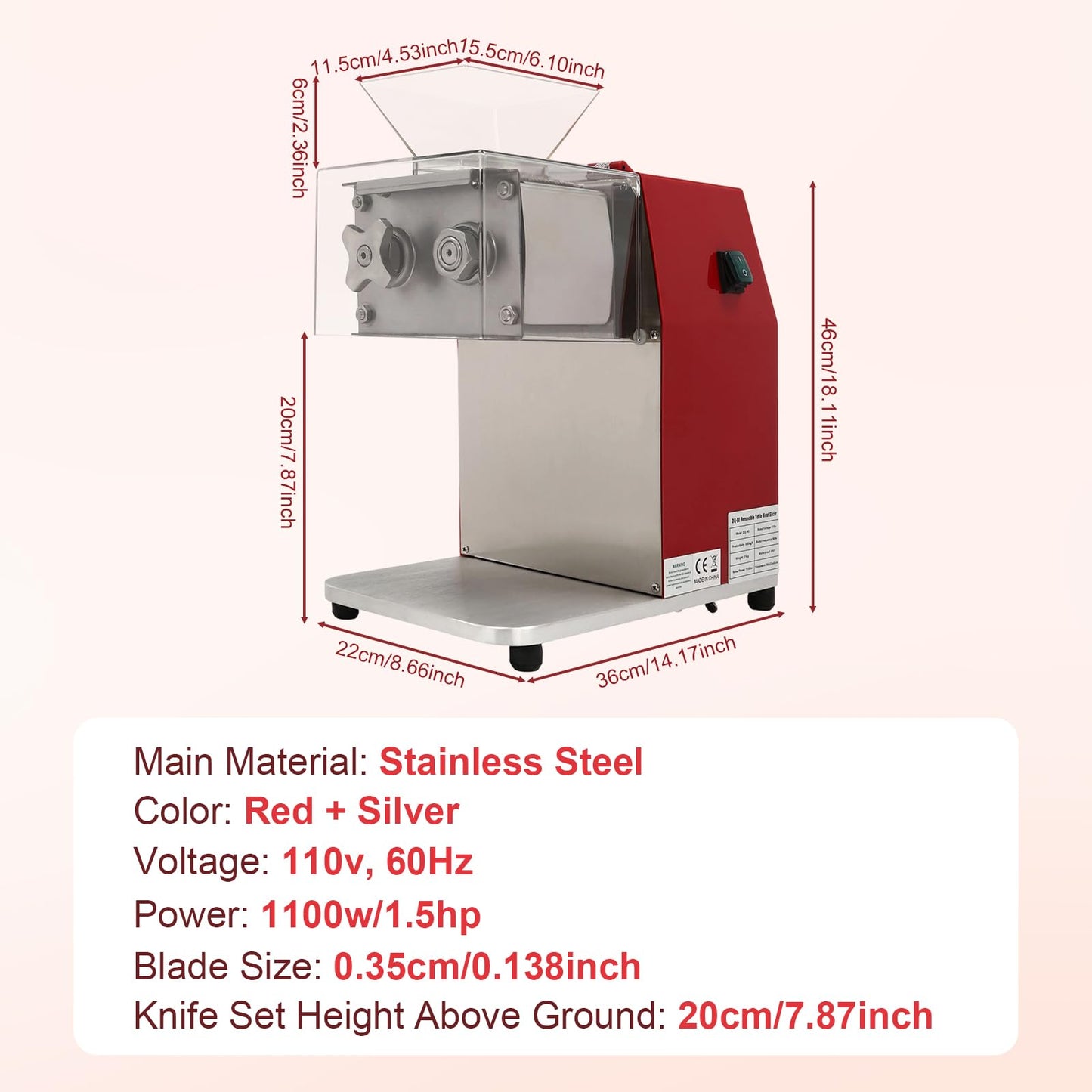 Bepritm Electric Meat Cutter Machine, 1100W Meat Shredding Machine with Cover, Commercial Stainless Steel Meat Slicer Shredder Restaurant for Home Kitchen,Restaurant,Supermarket