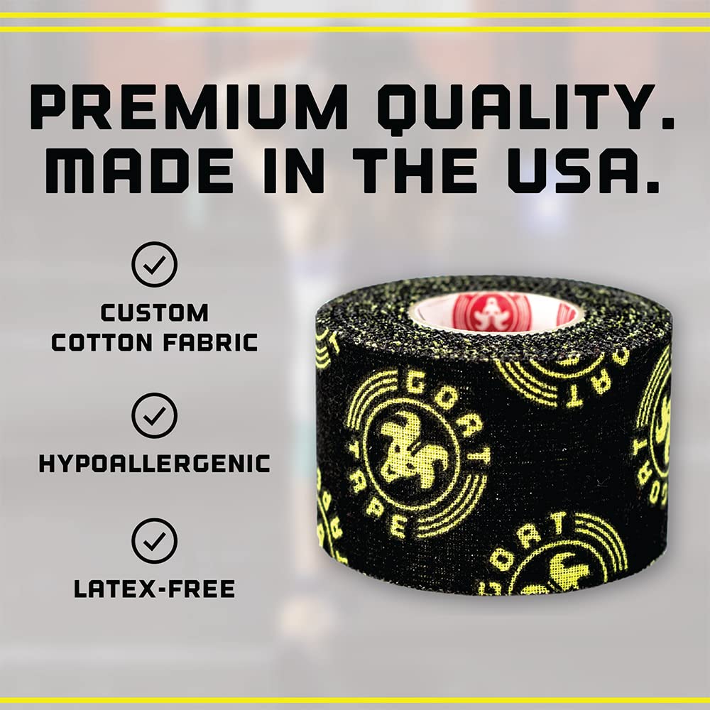 Scary Sticky Premium Athletic Tape, Ultra-Sticky Thumb, Finger & Wrist Tape for Weightlifting, Hook Grip & Cross Workout, Cotton, Latex-Free, 10 Yards, Black & Yellow, 1 Roll