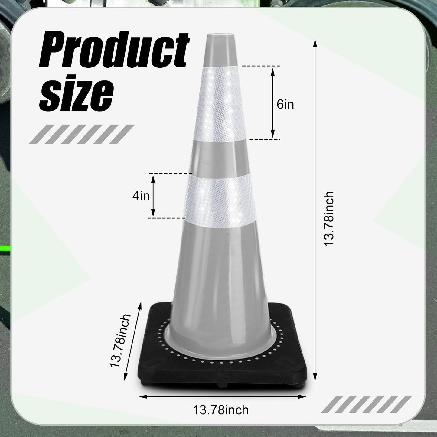 Copkim 6 Pcs Traffic Safety Cones Plastic PVC Traffic Cones with Black Base and Reflective Collars Driving Cones for Street Hazards, Training, Road Construction, Parking Lot (White,28 Inch)