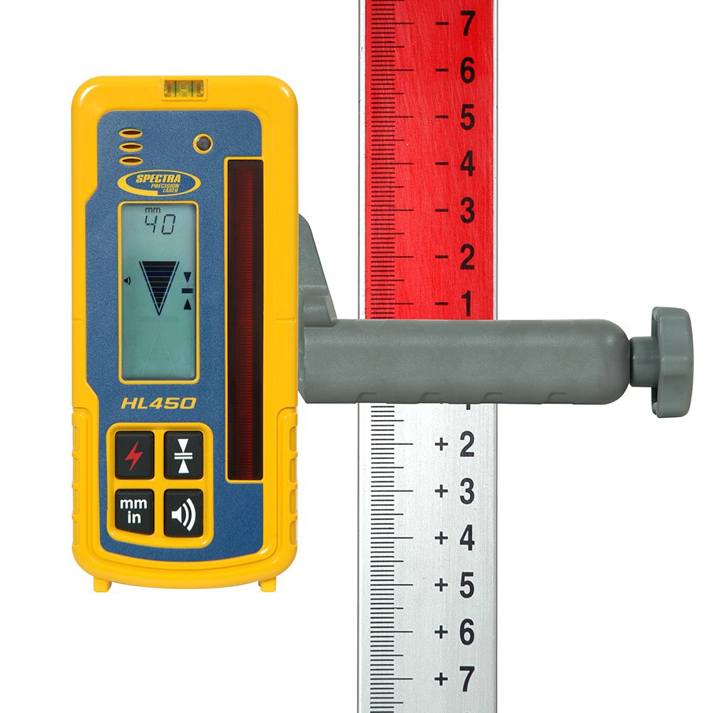 Spectra Precision HL450 Laserometer Receiver with Digital Readout, 102 mm Beam Reception, IP67 Rugged Housing, Drop-Resistant up to 5 ft, Includes Rod Clamp & User Guide
