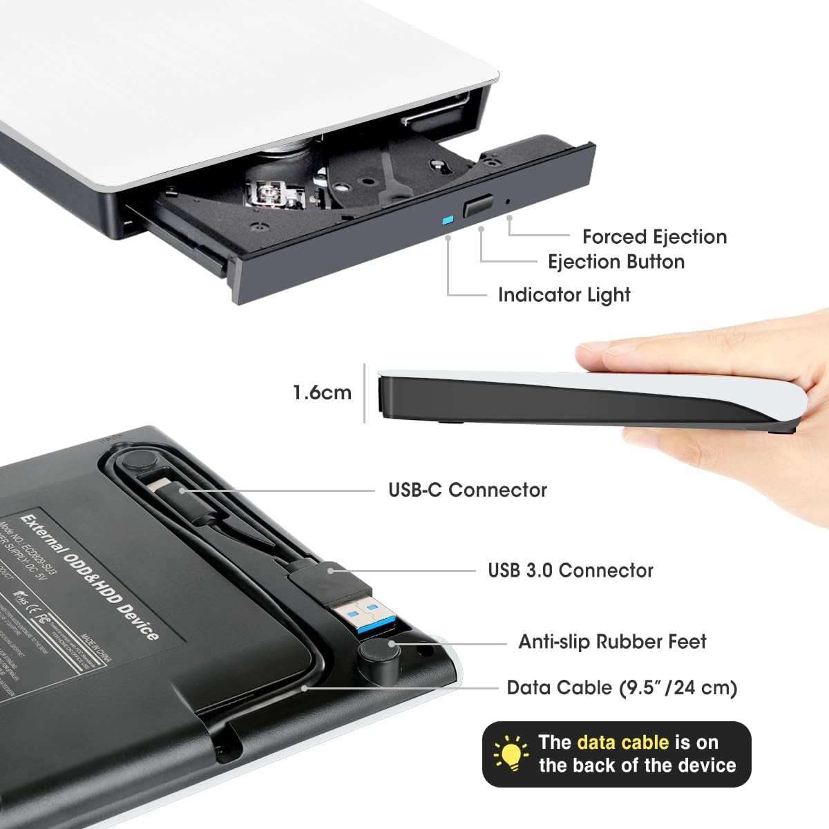 ROOFULL 3.0 11/10/ External CD/DVD Drive for Mac Laptop, USB & USB-C Portable DVD CD ROM Reader Player Burner Writer