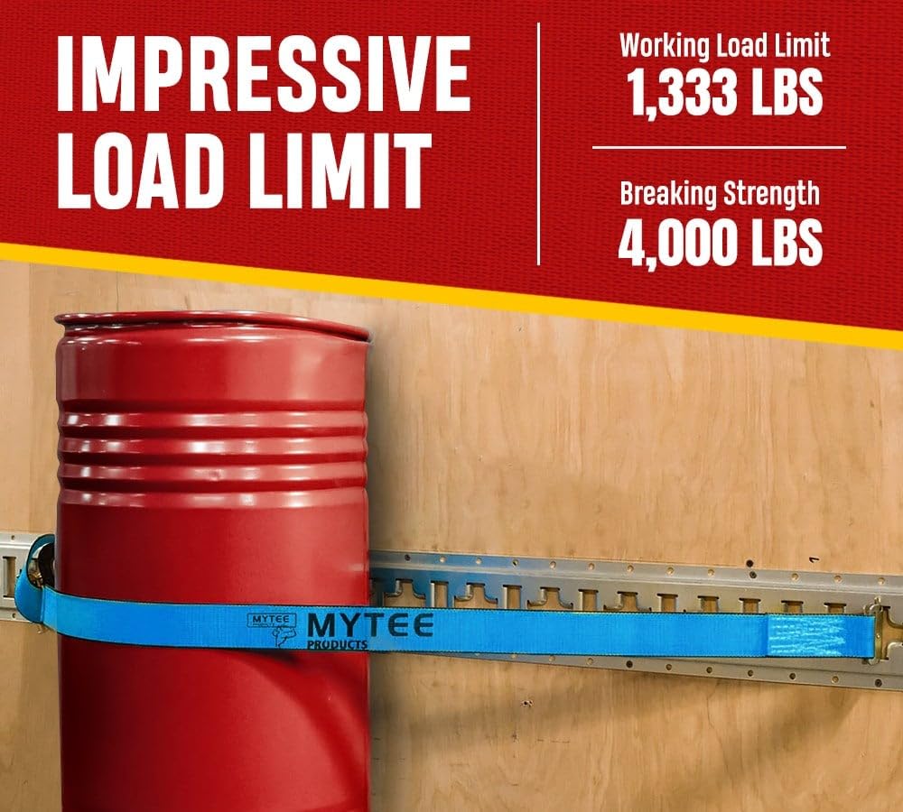 Mytee Products (20 Pack) 2'' x 20' E Track Straps w/Spring E-Fittings - Blue Ratchet Etrack Straps w/Heavy Duty 4000 lbs Breaking Strength for Enclosed Trailers, Trucks & Vans