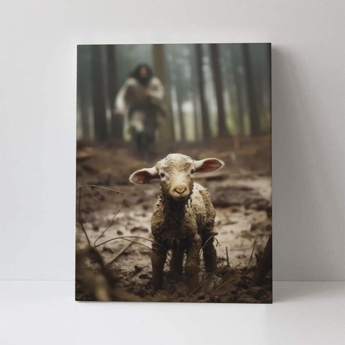 FOSMXA Jesus and Lamb Canvas Wall Art - Inspirational Christian Decor for Bedroom or Living Room | 12x16 Inch
