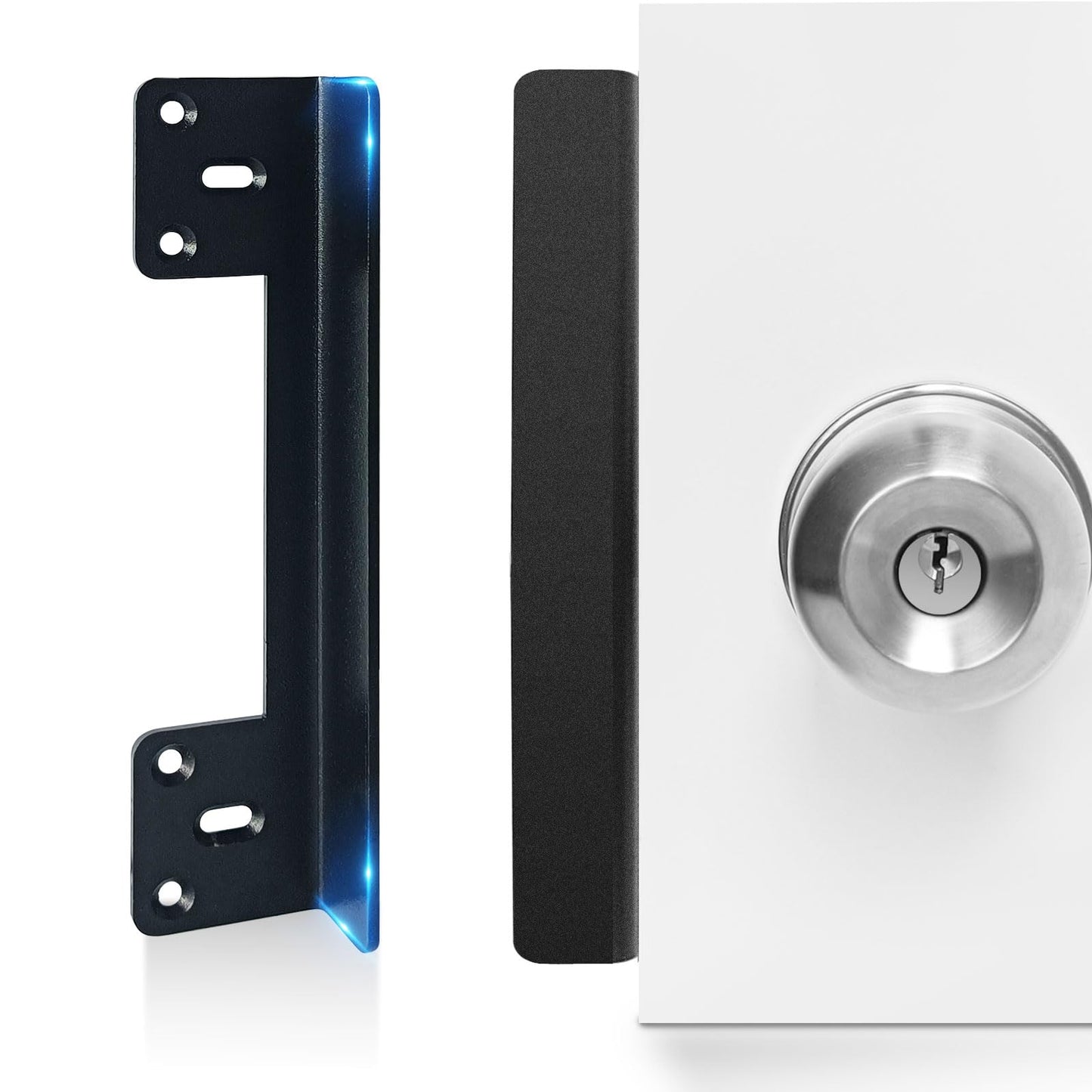 MOSECYOU Door Latch Guard Plate 7” with 1” Offset Cover, Outswing Door Security Protector Shield, Heavy Duty Version, Door Knob/Deadbolt Latch Protector Plate (1 Pack)