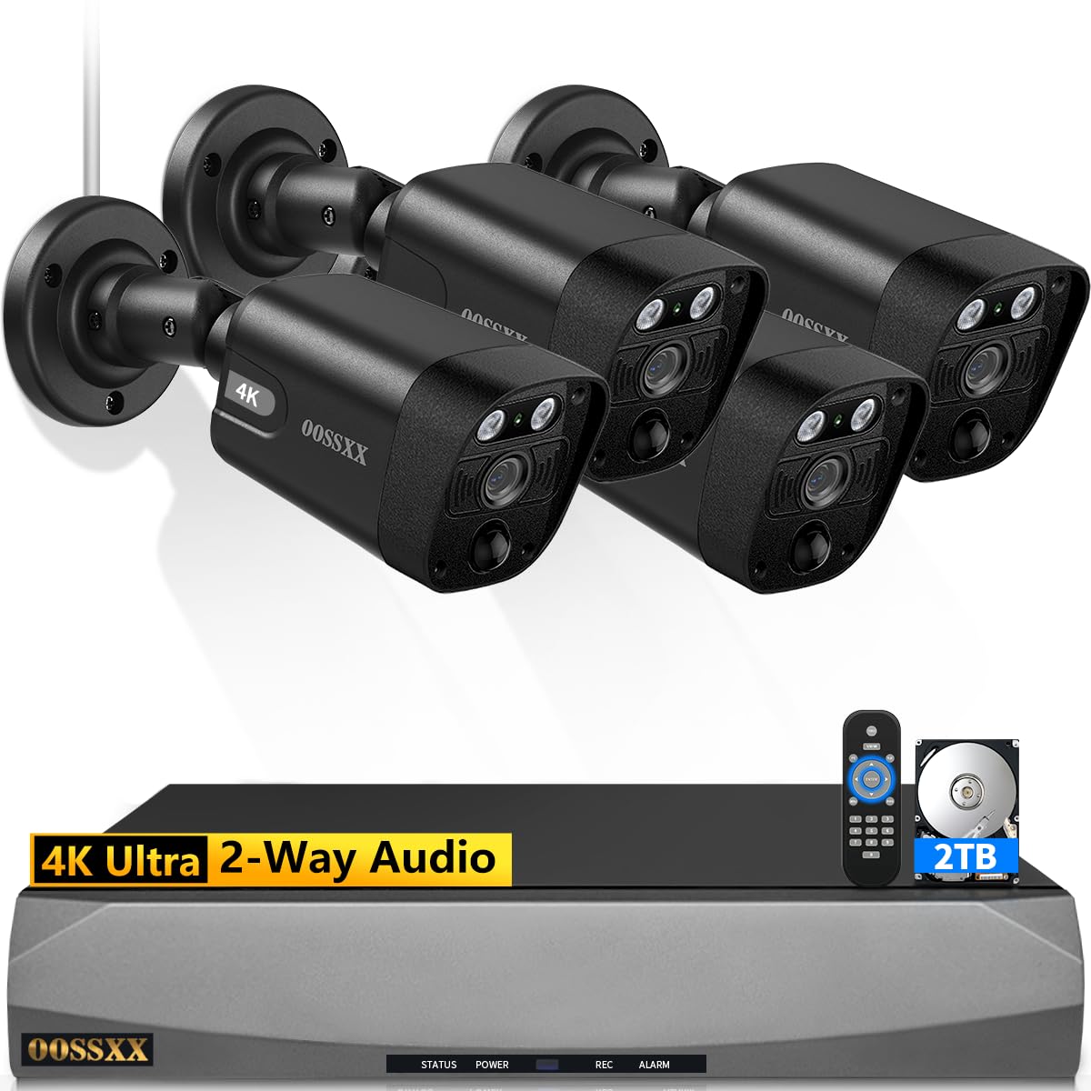 OOSSXX 4K/8.0 Megapixel & 130° Ultra Wide-Angle 2-Way Audio PoE Outdoor Home Security Camera System Wired Outdoor Video Surveillance IP Cameras System DVR System
