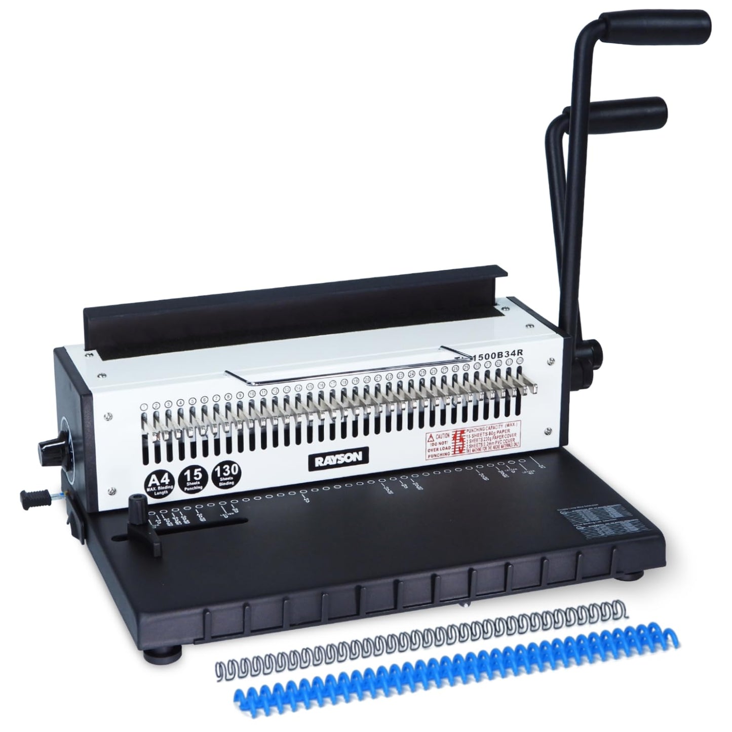 Rayson TD-1500B34R Binding Machine, Round Holes, 3:1 Pitch Wire-O Binder Punch 15 Sheets/Bind 130 Sheets with Sturdy Metal Construction