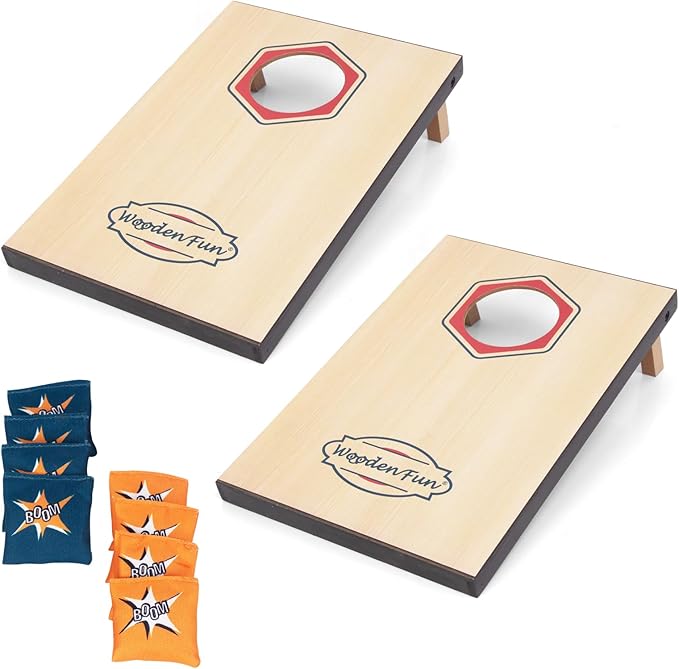 Cornhole Game Set Bean Bag Toss MDF 16"x11"- Built-in Storage, Convenient Carry Handles and 8 Premium Bean Bags, Great for Indoor & Outdoor Play