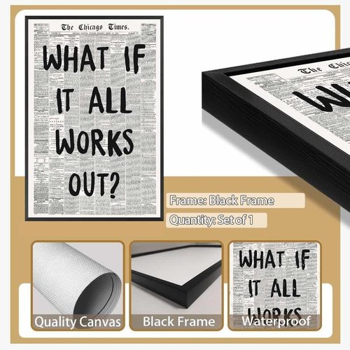 Framed What If It All Works Out Wall Art - Black & White Motivational Canvas Print | 12x16 Inch