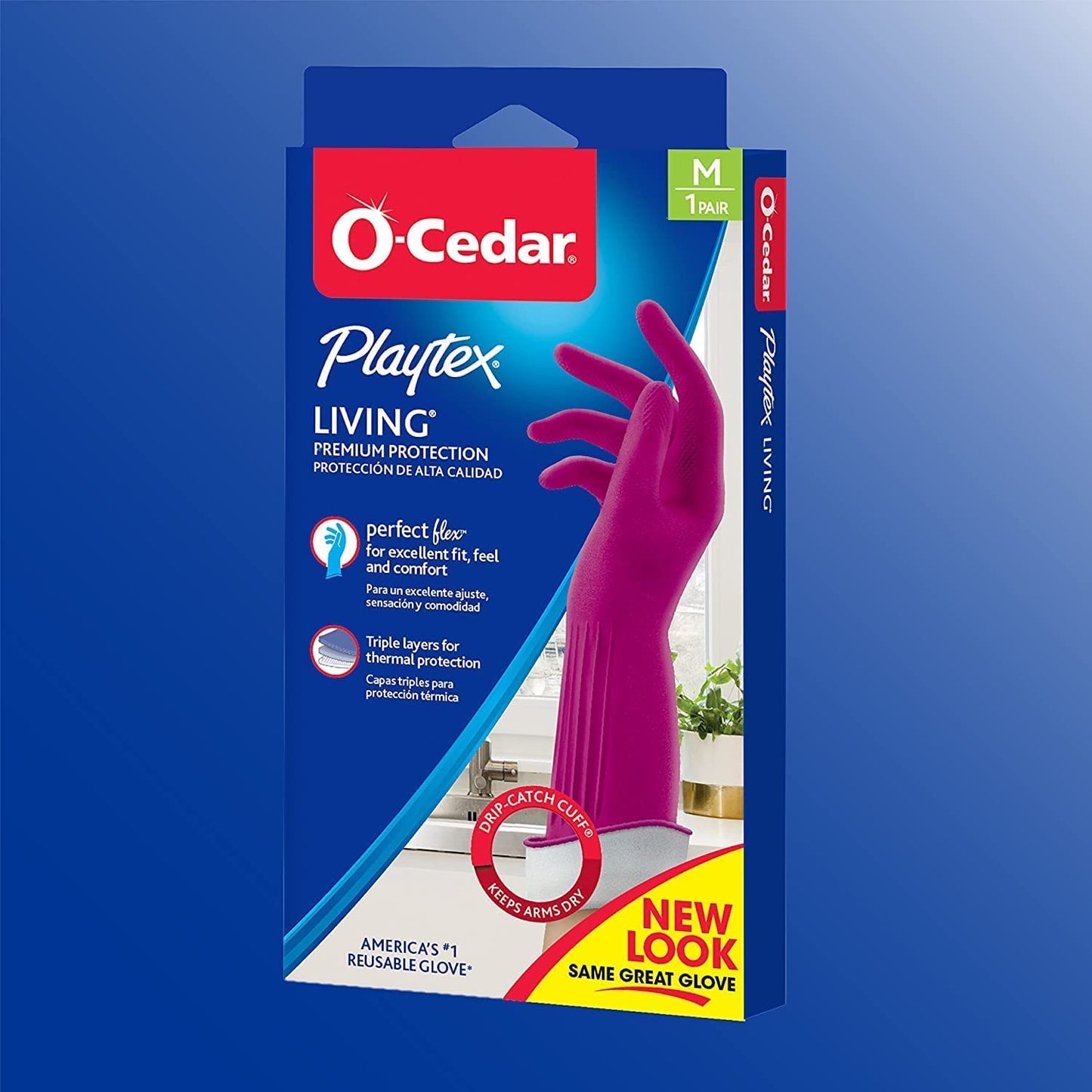 PLAYTEX Living Drip-Catch Cuff Reusable Rubber Gloves for Household Cleaning – Medium Size, 3-Pack
