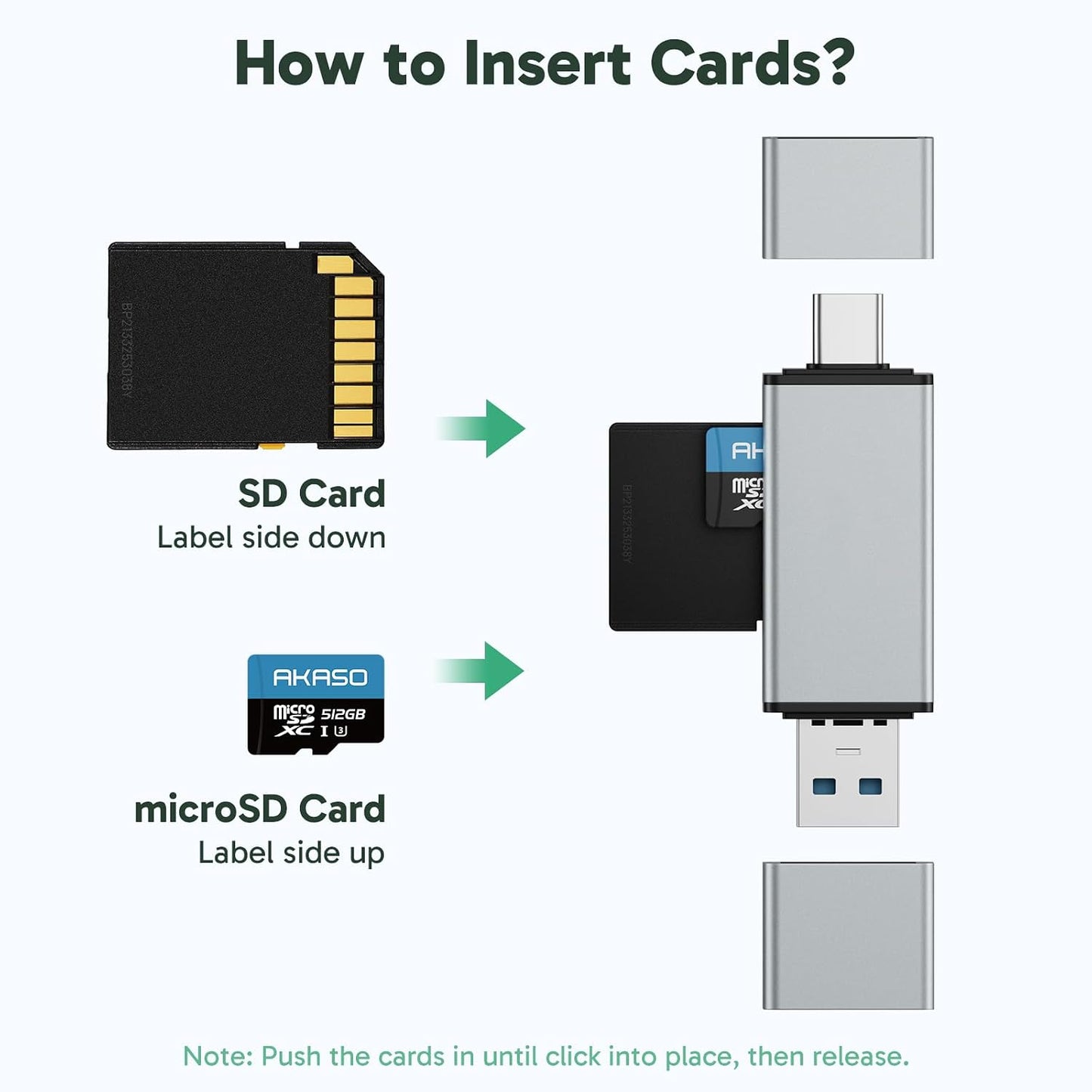 AKASO 3.0 SD Card Reader - USB Type C to Micro SD Card Adapter, Memory Card Reader for SD/Micro SD/SDHC/SDXC Card