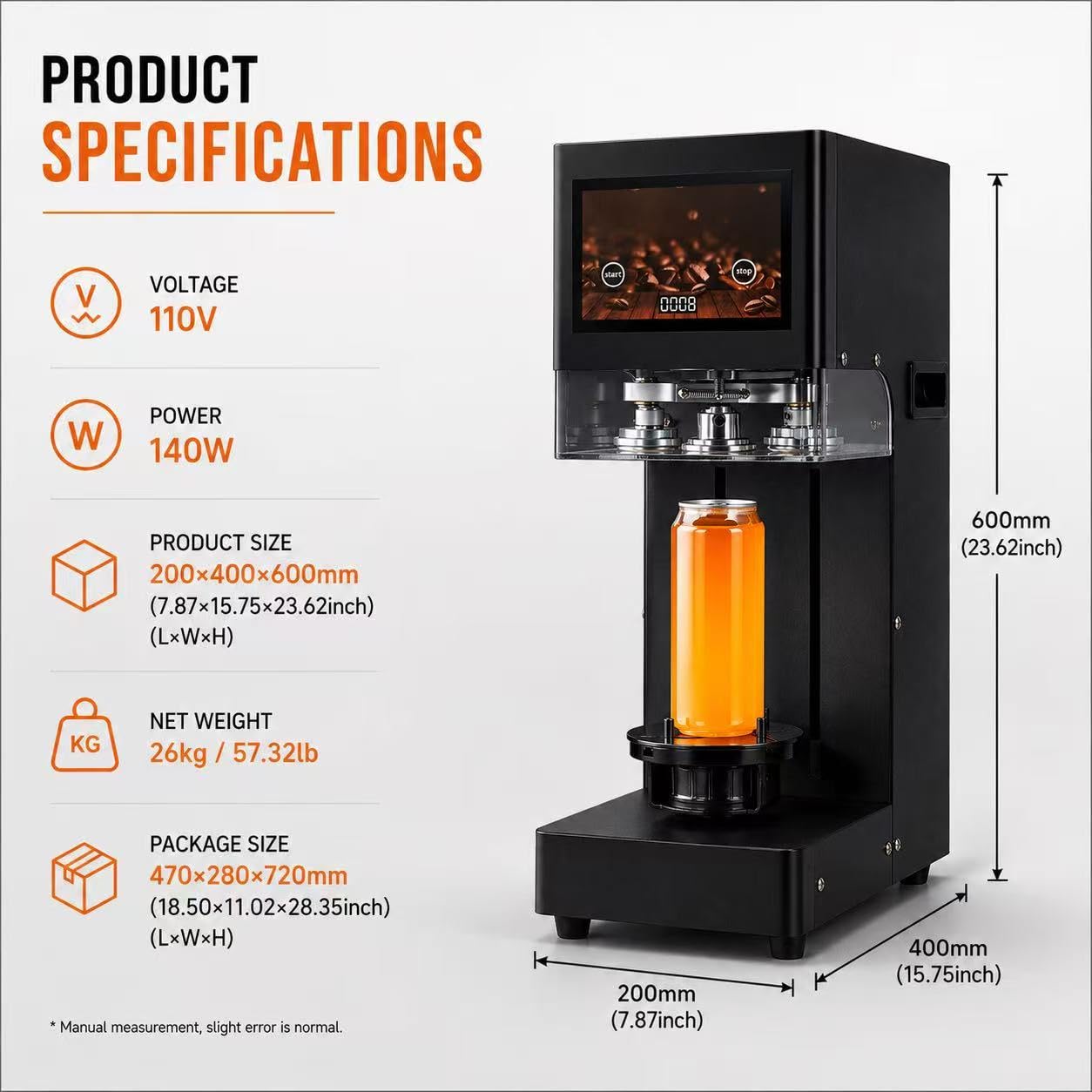 ABUKE Commercial Soda Can Sealer, Automatic Can Sealer Machine for Aluminum & Plastic Cans - Touch Screen Operation, No Need Cup Mat, Auto-Detect Height, Black