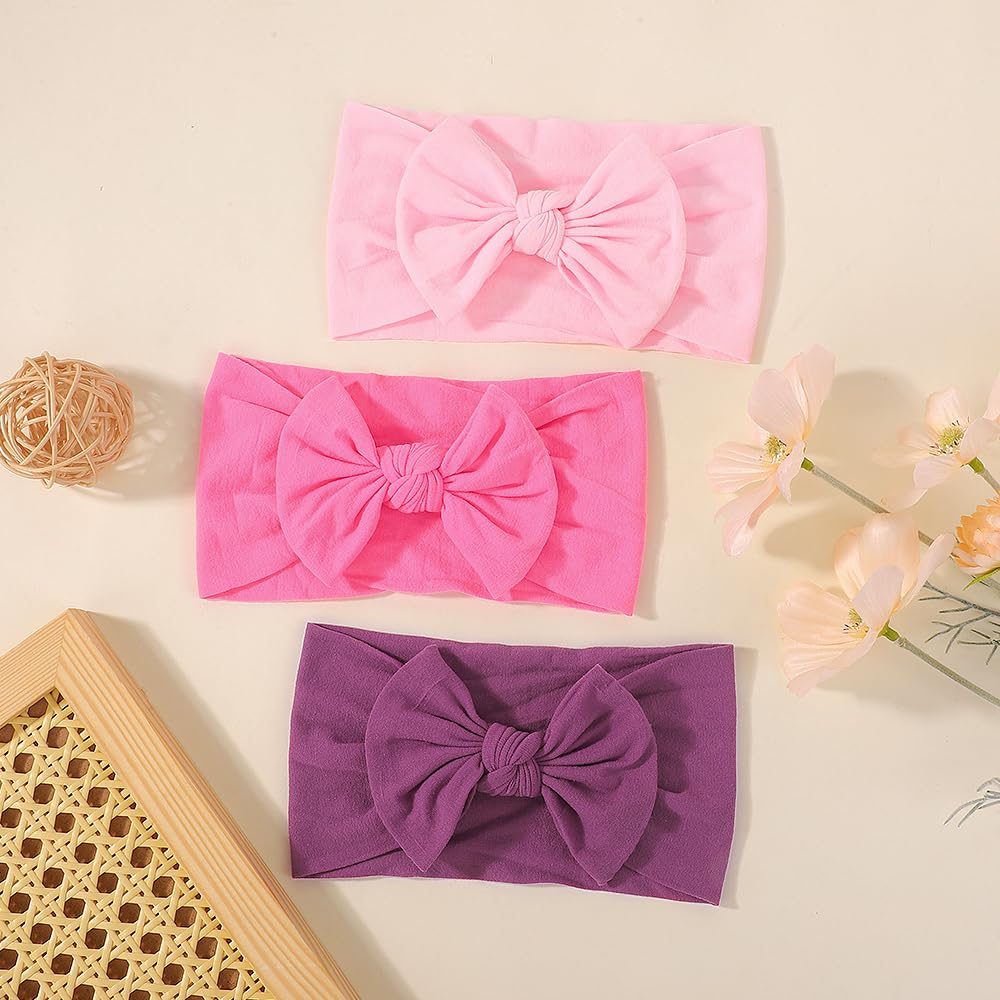 Skiennix 5Pcs Nylon Baby Bow Headbands - Soft, Stretchy Hairbands for Newborns & Toddlers