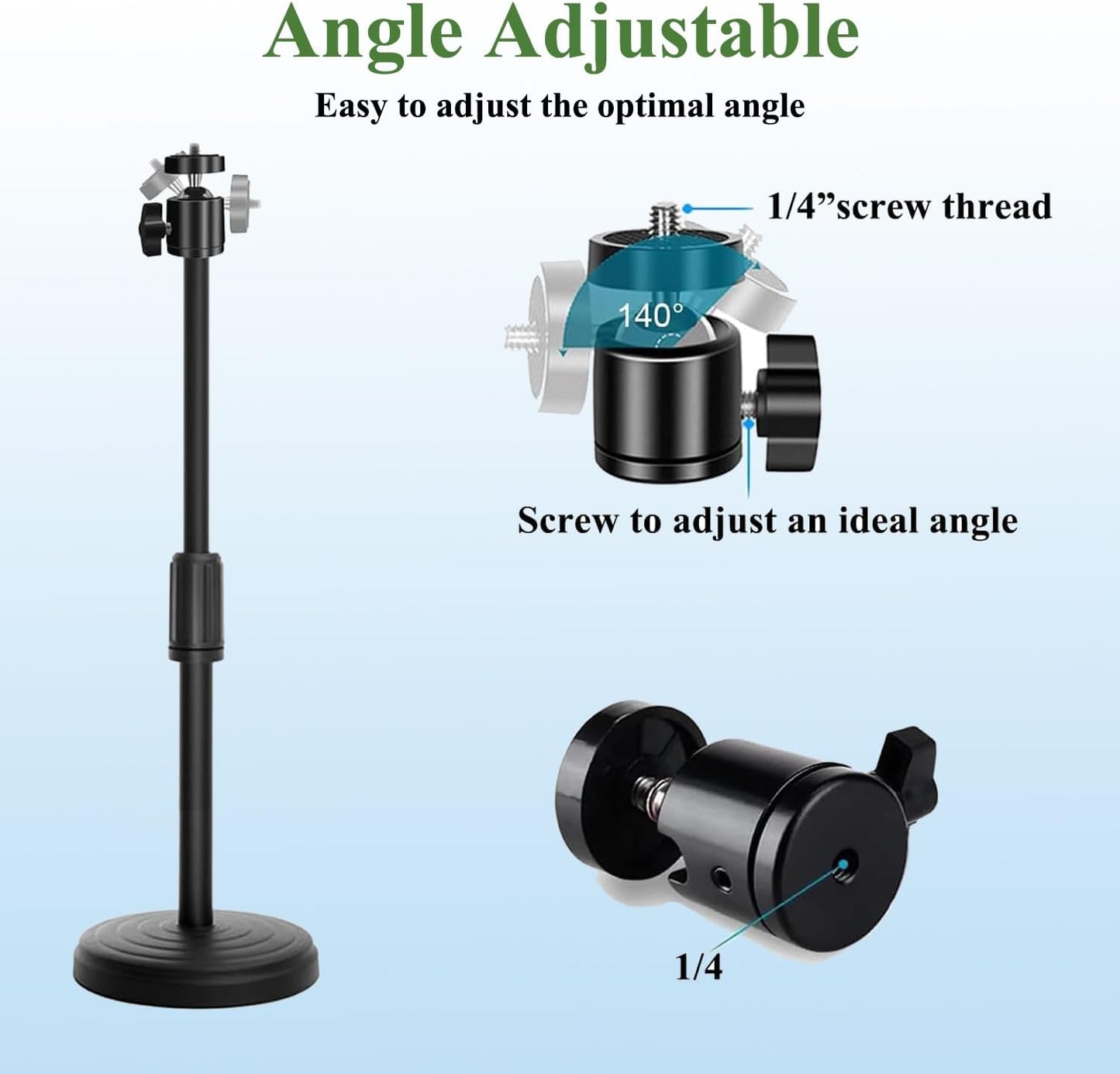 Knatpunff C920 C922 C925e C930e, 1/4" Webcam Stand with Phone Holder, Adjustable Height Desk Camera Mount for Logitech