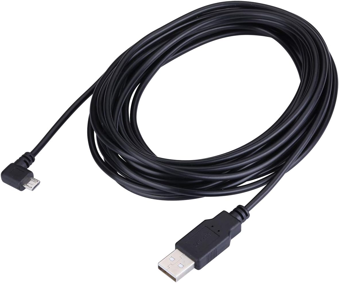 15FT 2.0 90 5pc Extra Long USB A to Micro B USB Cable Degree Right Angle Charge Cord with Wiring Clips for Car Dash Cam