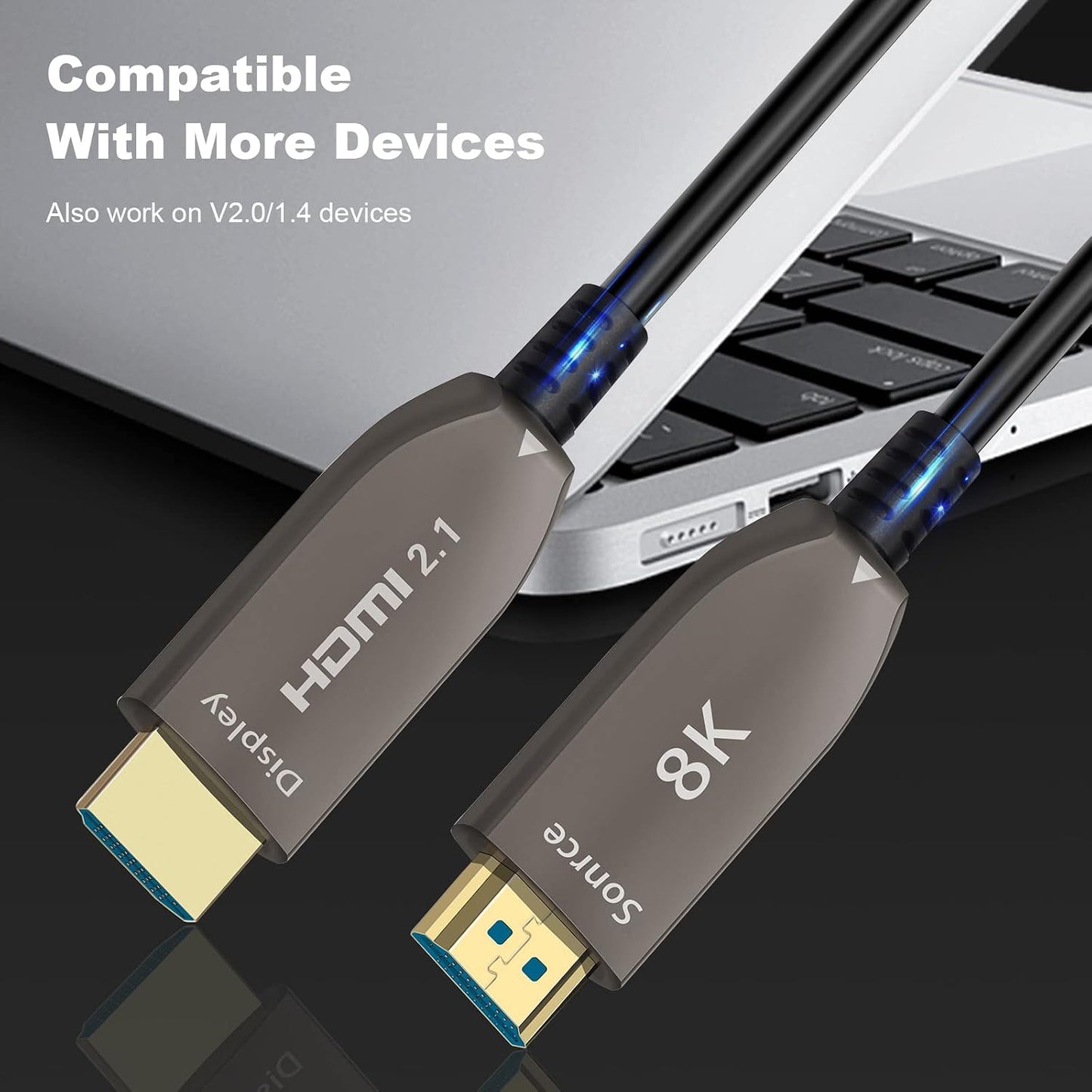LAiDEWEiSi 8K 2.1 48Gbps 8K60Hz/4K144Hz 3D Dolby PS5, 4K/8K (32ft/10m) Fiber Optic HDMI Active Optical Cable