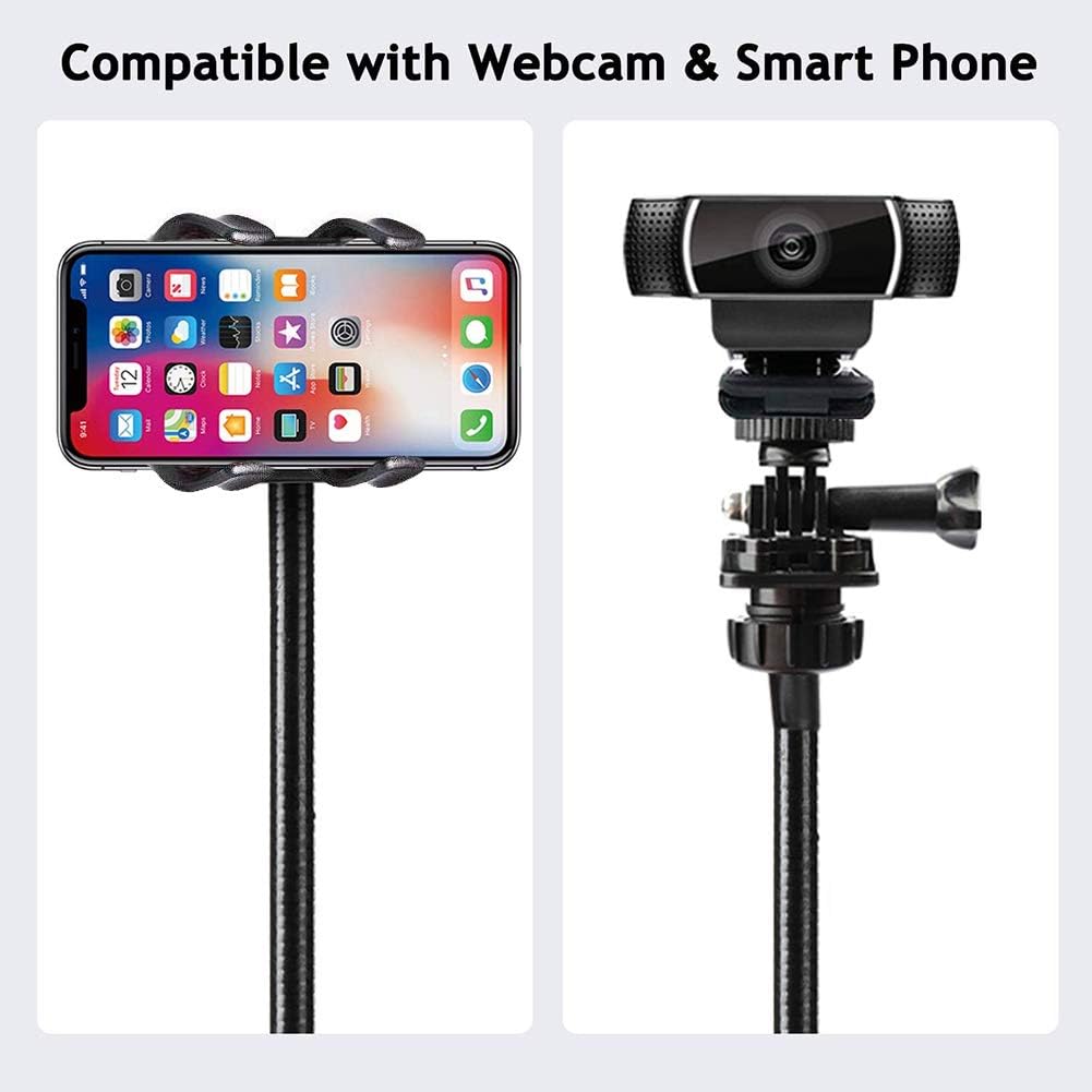 shenruifa 1/4 Inch 360 Adjustable Gooseneck Webcam Stand Phone Holder with Universal Screws, Flexible Arm Desk Bed