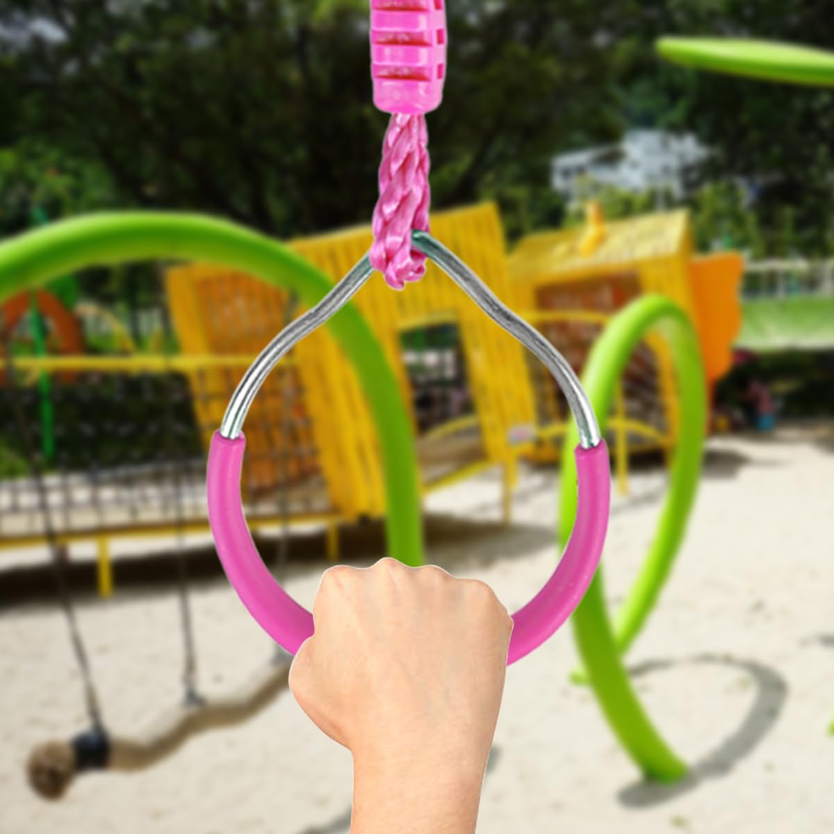 Ymeibe Ninja Rings Monkey Bars Swing Trapeze Bar Playground Swingset Rings Ninja Course for Kids Ninja Gymnastic Rings Backyard Ninjaline Obstacle Accessories (6 Color)