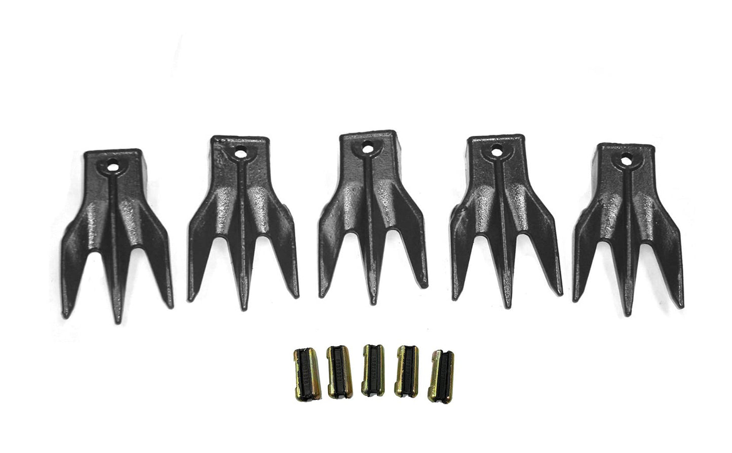 H&L Tooth Company 6737325TR3 Triple Tiger Trident Patented Bobcat Style Skid Steer and Mini Excavator Bucket Teeth (5 Pack) with 6737326 Bobcat Style Flexpins.