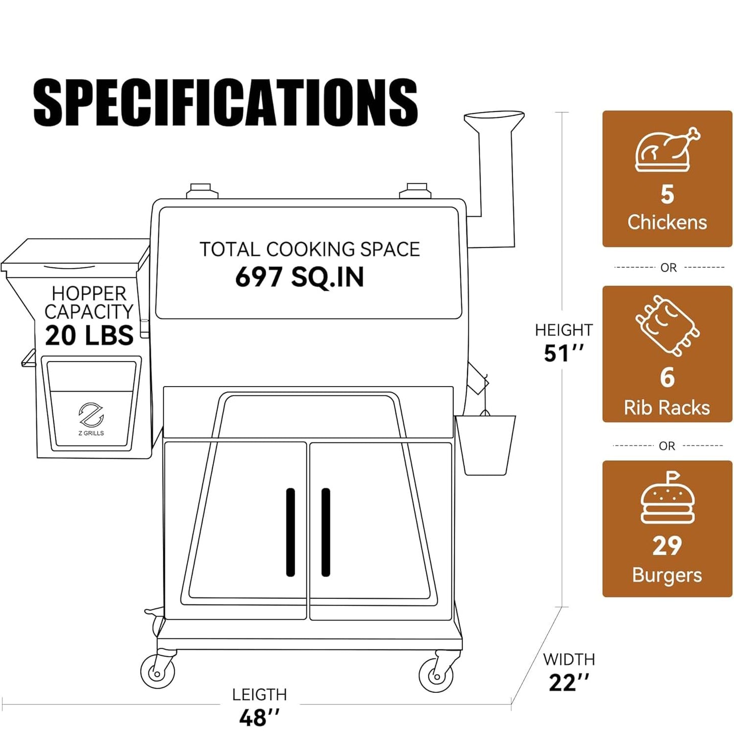 Z GRILLS 2025 Pellet Grill & Smoker with PID 3.0 Controller, Dual-walled Insulation, Meat Probes, Huge Storage, Hopper Clean-out including Grill Cover and More