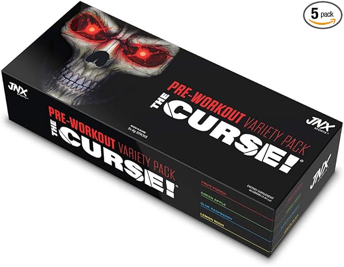 JNX SPORTS The Curse! Pre Workout Powder for Men & Women, Caffeine, Beta-Alanine, Creatine, L-Citrulline, Sample Variety Pack, 5X 8g Samples ??Boost Energy, Strength & Focus