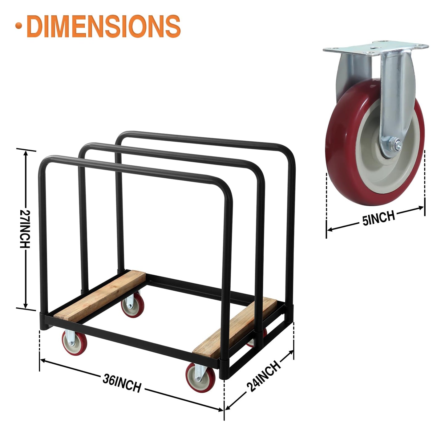 2IN1 Steel Panel Truck Cart, Lumber Cart Drywall Dollies Cart，1500LBS Heavy Duty Flatbed Cart Dollies with 5" Swivel Brake Wheels, Plate Platform Truck with 3 Side Handrails