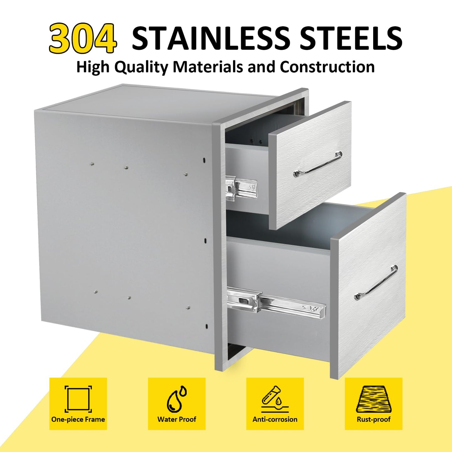 SGOLAN Outdoor Kitchen Drawers 14" W x 21" H x 21" D Flush Mount Double BBQ Drawers with Chrome Handle Stainless Steel Drawer for Outdoor Kitchen Island, Patio Grill Station